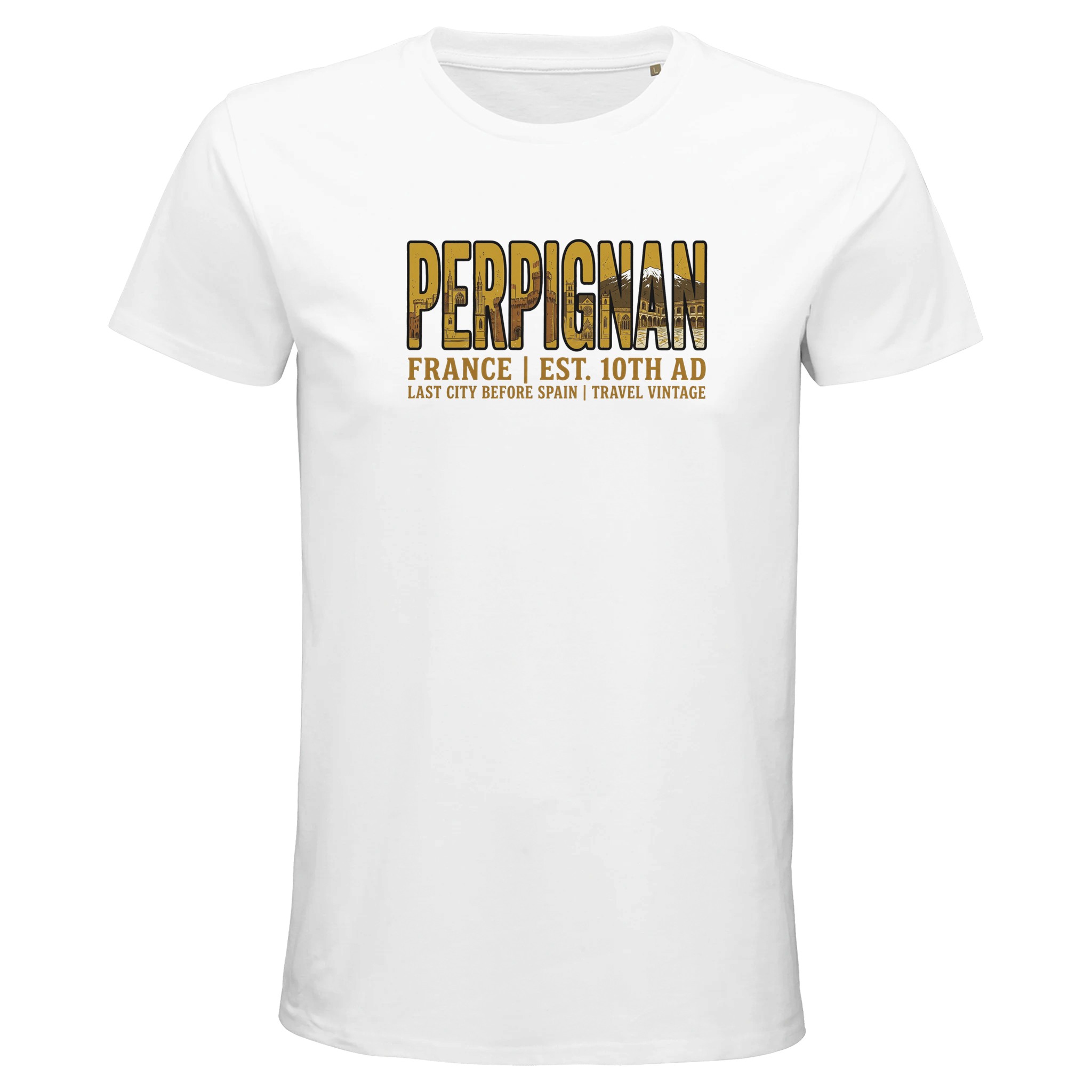 T-shirt Perpignan homme bio ajusté ville vintage T-shirt Perpignan homme bio ajusté ville vintage