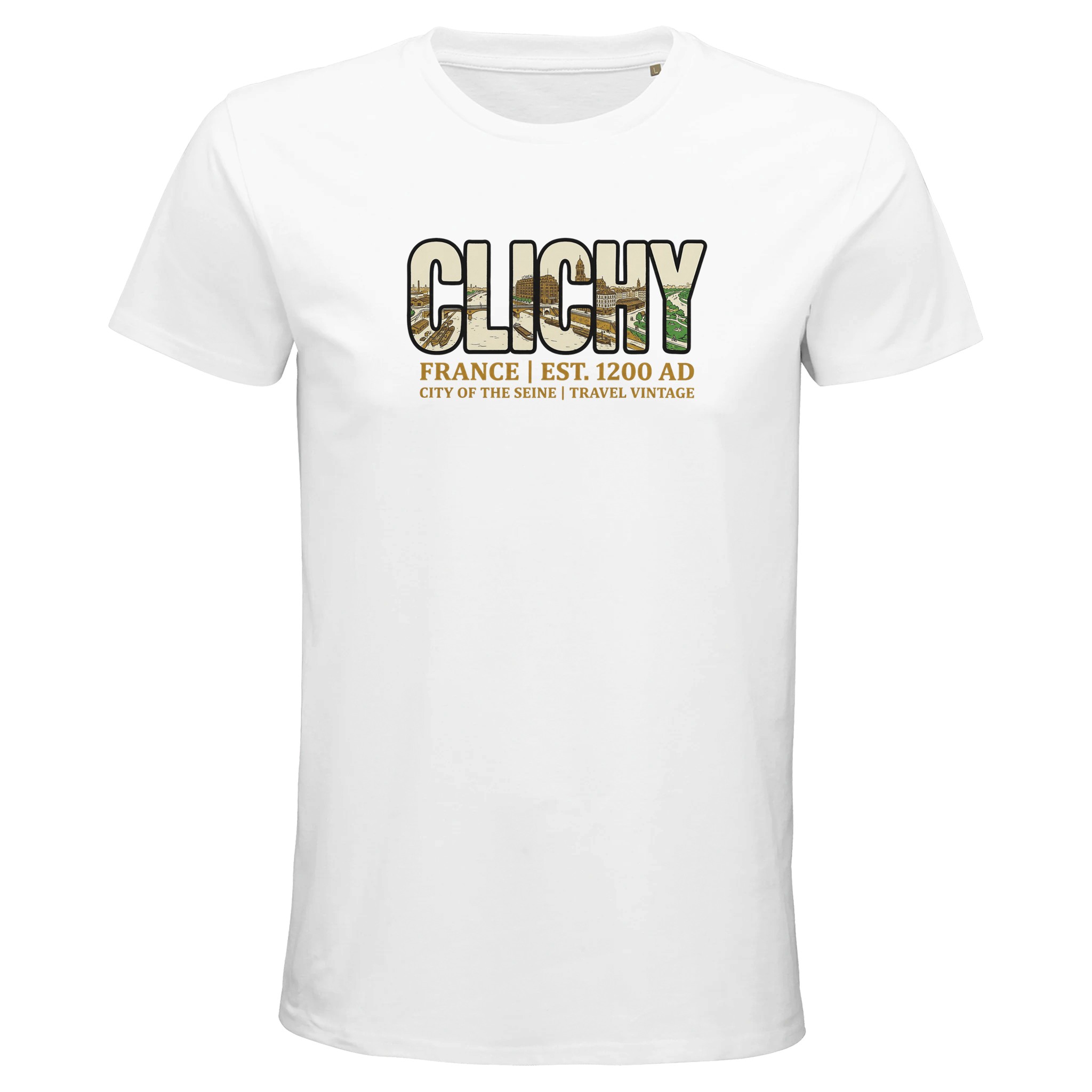 T-shirt Clichy homme bio ajusté ville vintage T-shirt Clichy homme bio ajusté ville vintage