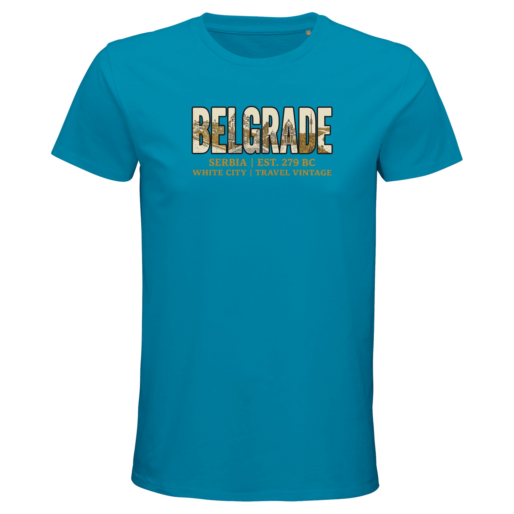 T-shirt Belgrade homme bio ajusté blanc T-shirt Belgrade homme bio ajusté blanc, coloris Aqua