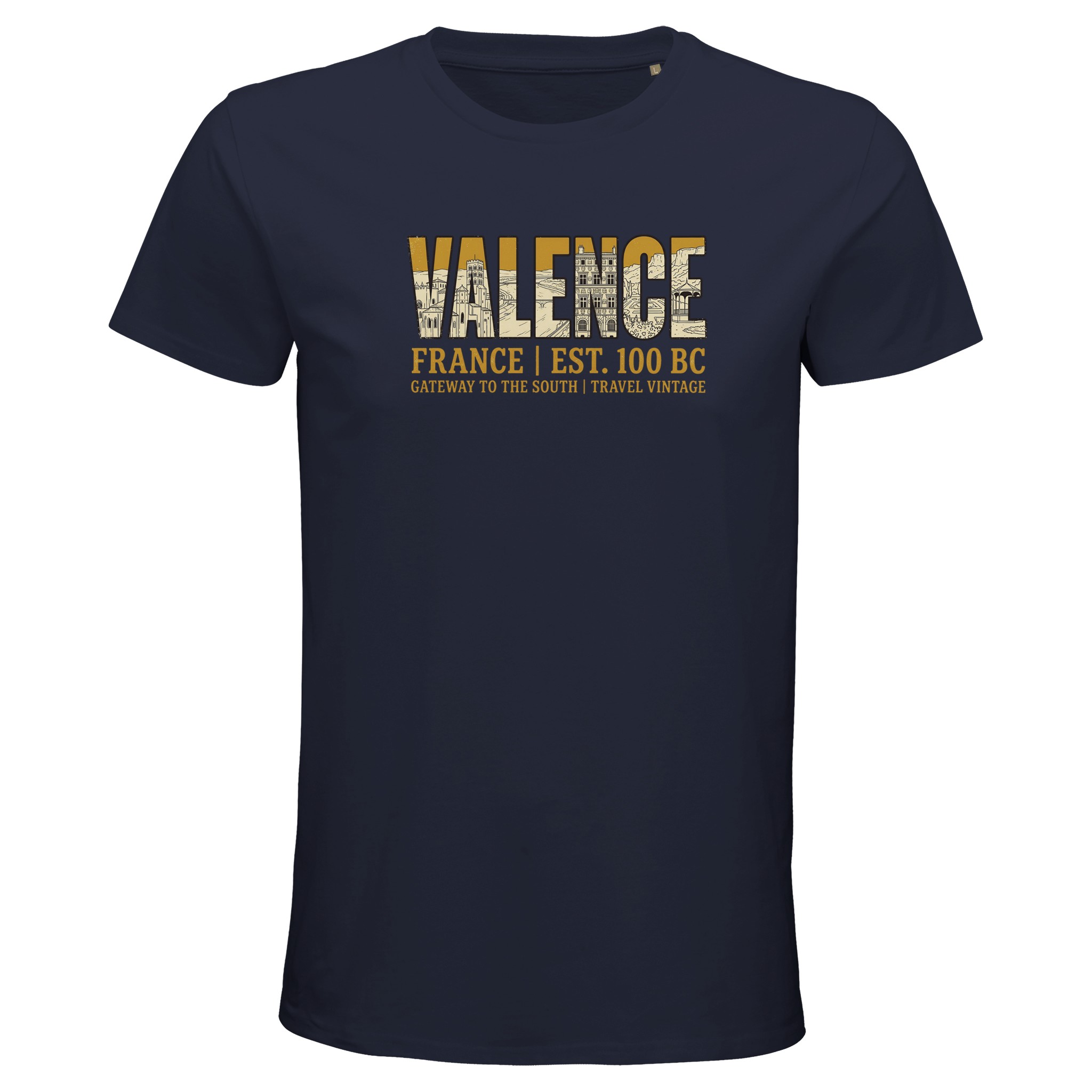 T-shirt Valence homme bio ajusté ville vintage T-shirt Valence homme bio ajusté ville vintage