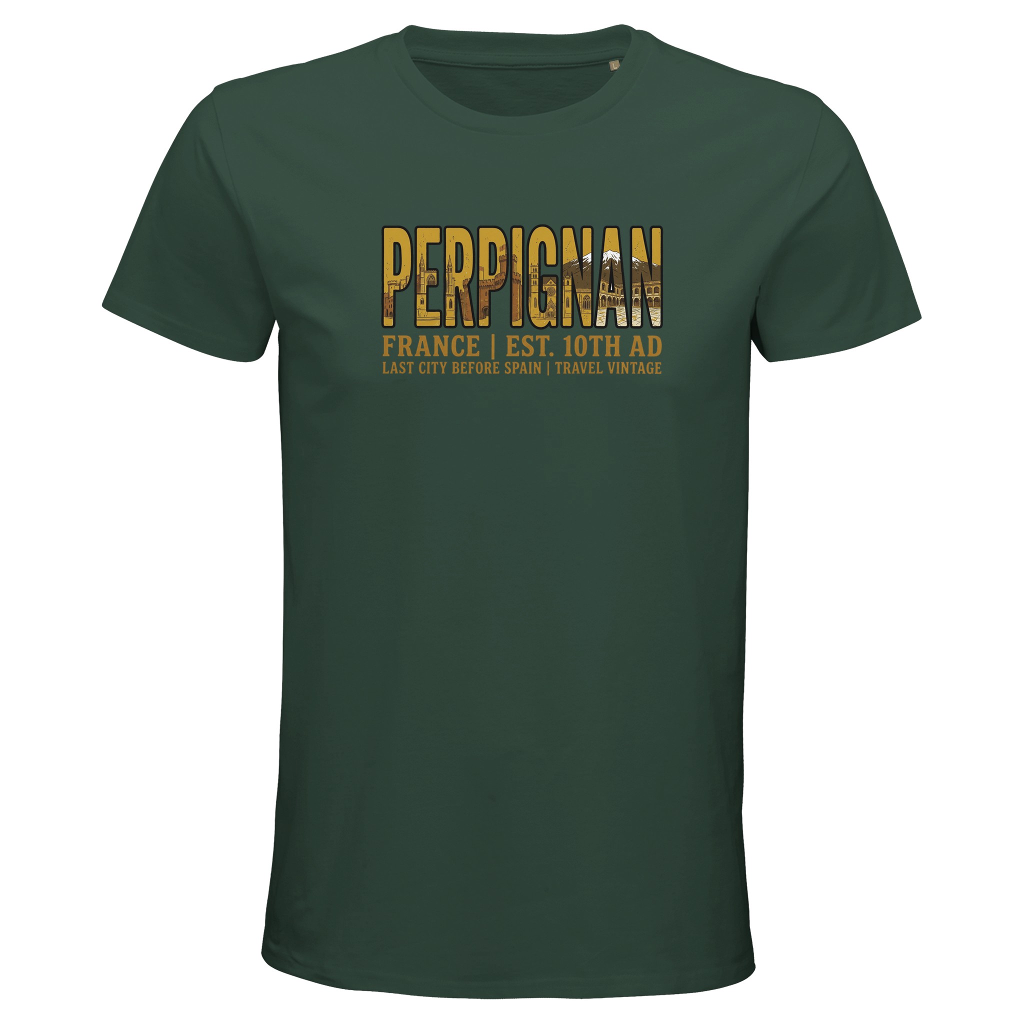 T-shirt Perpignan homme bio ajusté ville vintage T-shirt Perpignan homme bio ajusté ville vintage