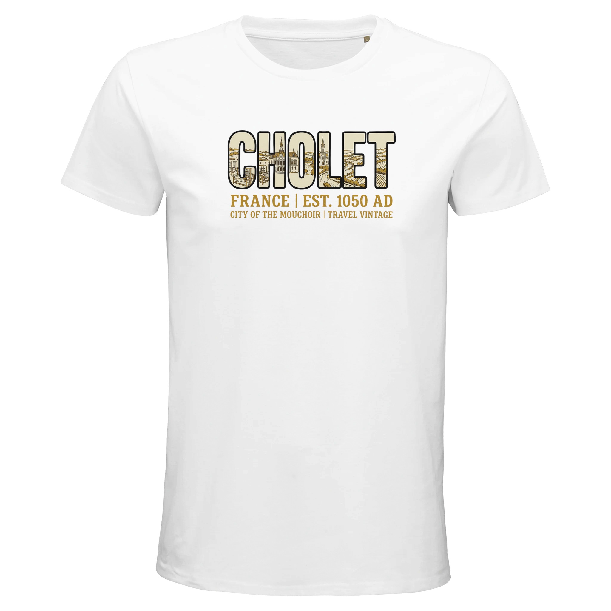 T-shirt Cholet homme bio ajusté ville vintage T-shirt Cholet homme bio ajusté ville vintage