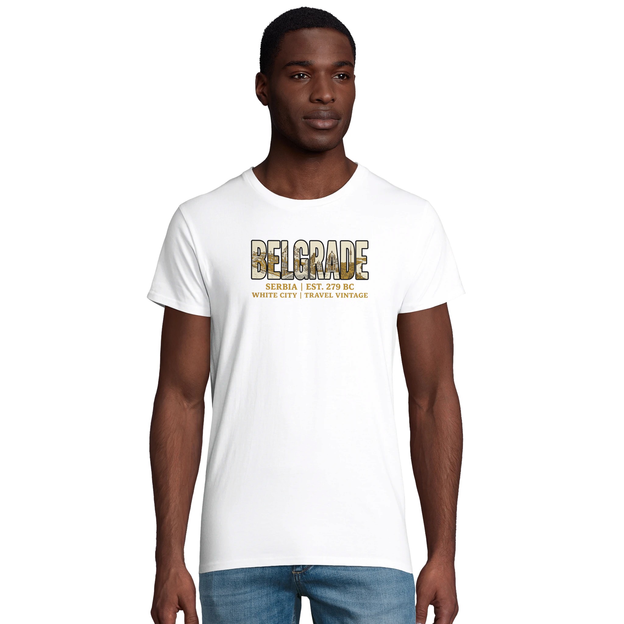 T-shirt Belgrade homme bio ajusté blanc T-shirt Belgrade homme bio ajusté blanc, photo 5