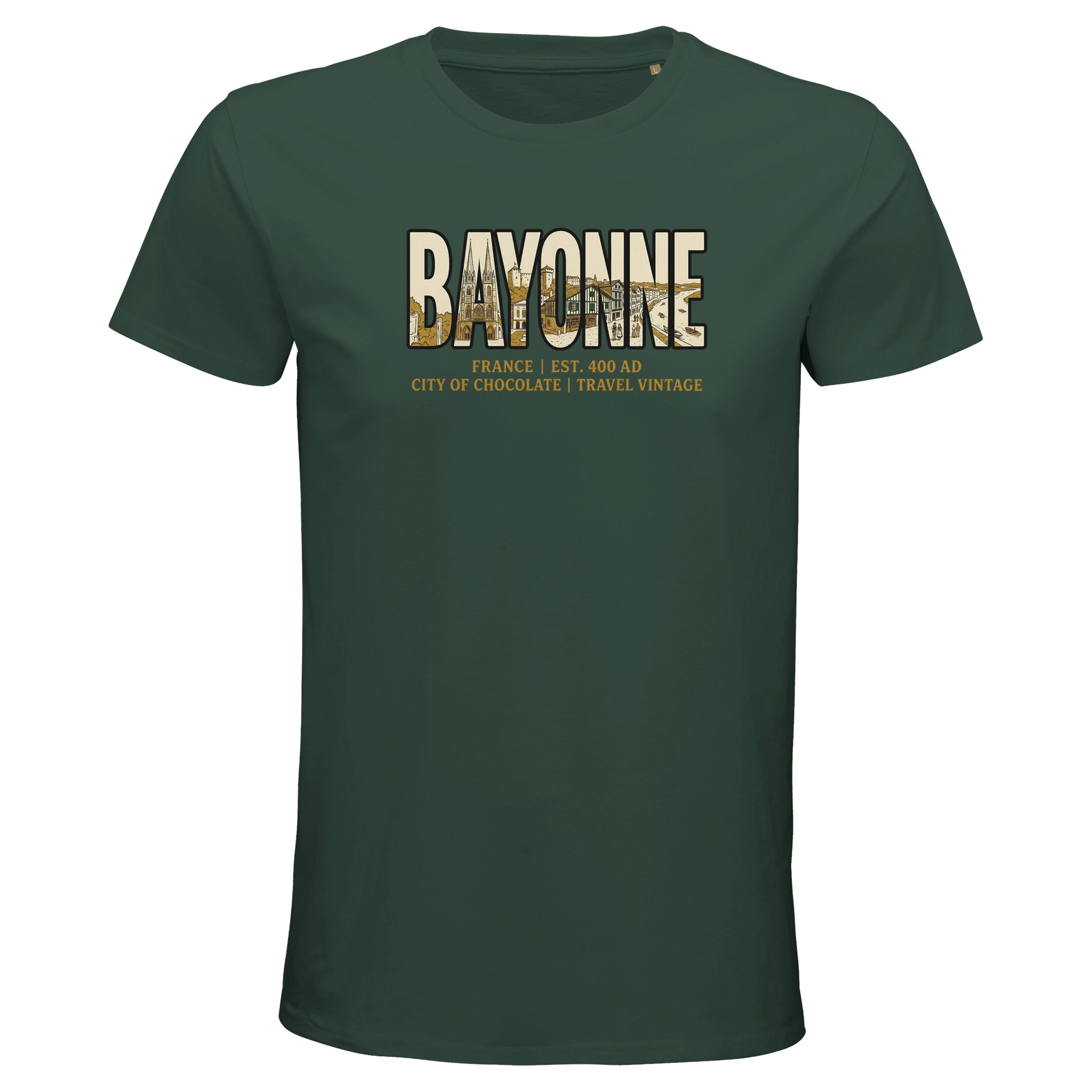 T-shirt Bayonne homme bio ajusté ville de chocolat T-shirt Bayonne homme bio ajusté ville de chocolat
