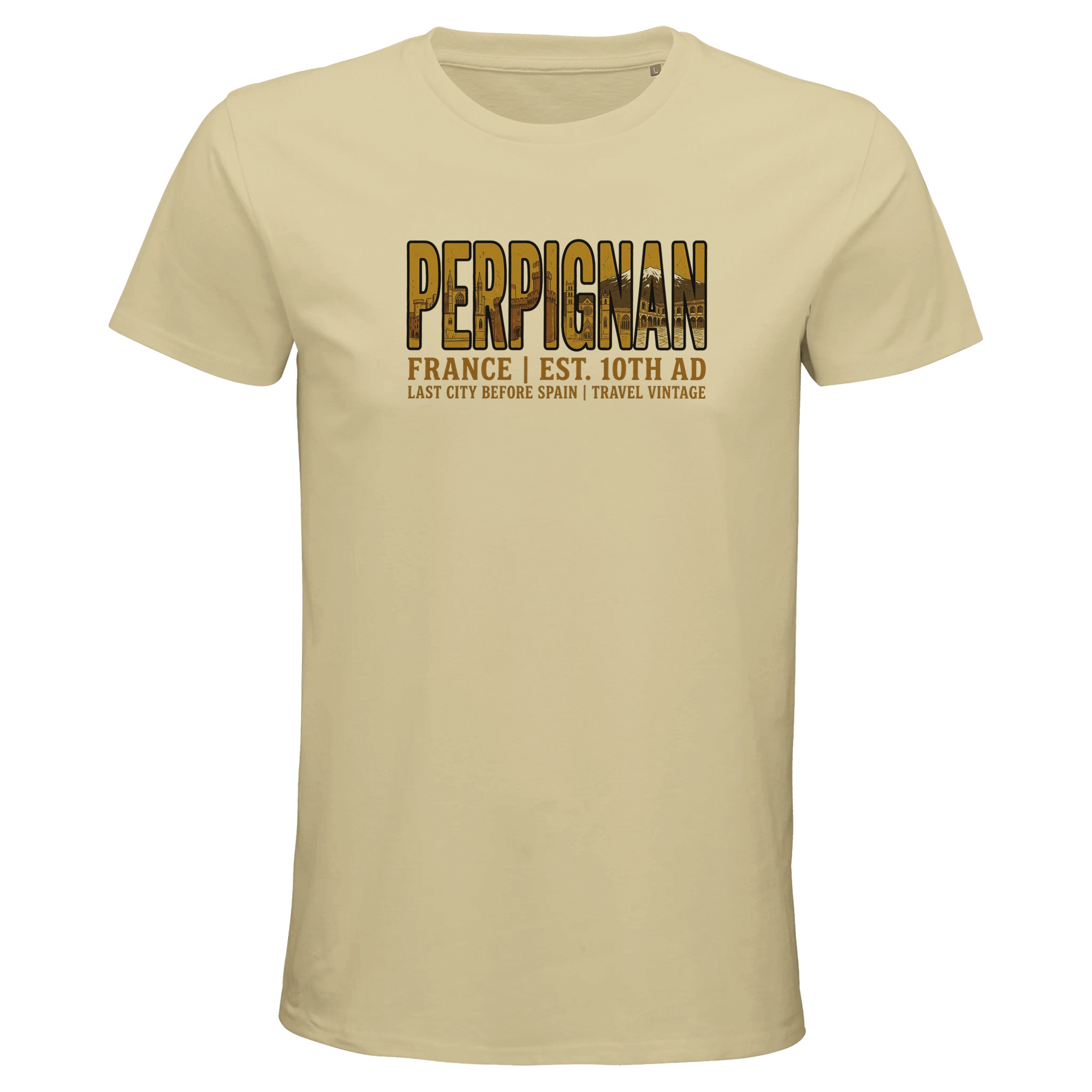 T-shirt Perpignan homme bio ajusté ville vintage T-shirt Perpignan homme bio ajusté ville vintage