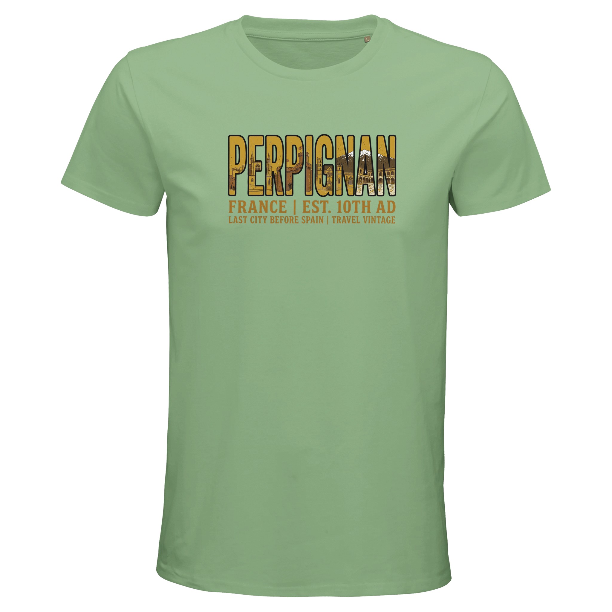 T-shirt Perpignan homme bio ajusté ville vintage T-shirt Perpignan homme bio ajusté ville vintage