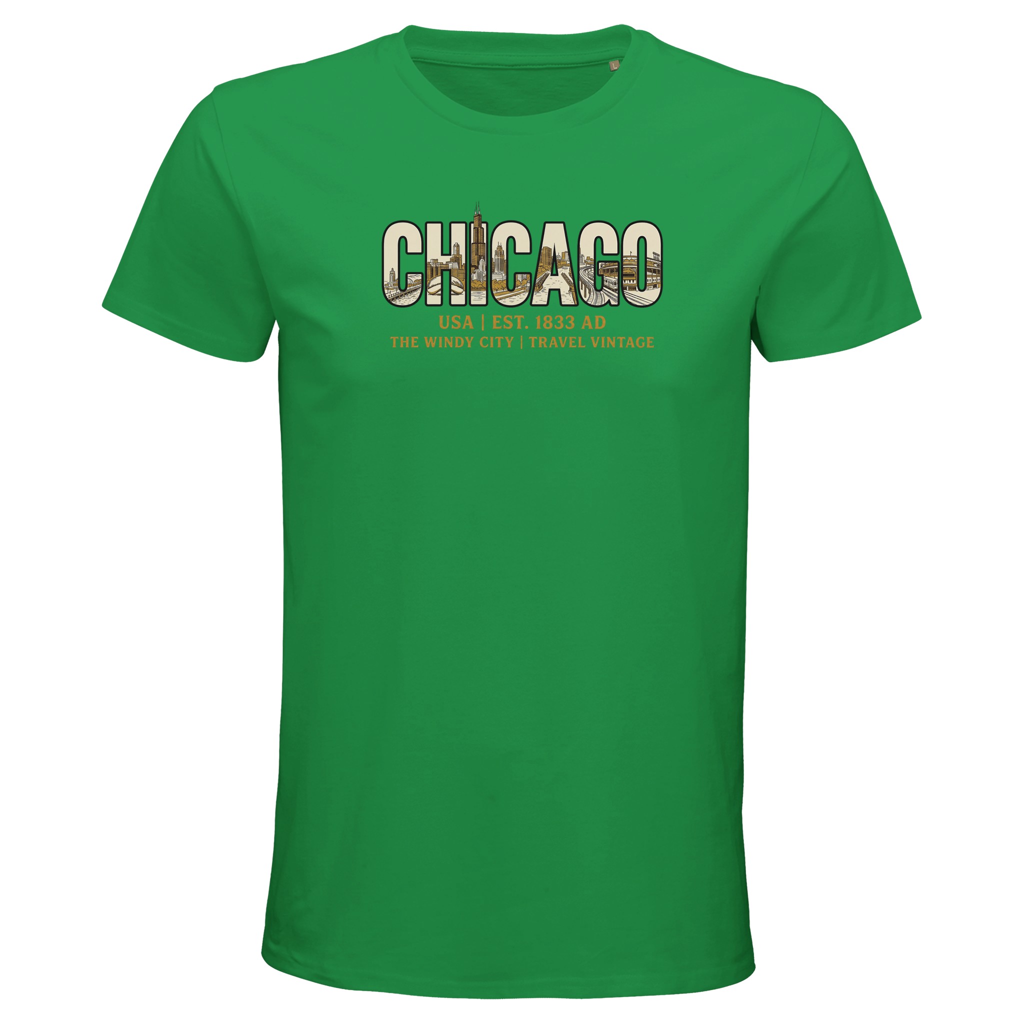 T-shirt Chicago homme bio ajusté T-shirt Chicago homme bio ajusté, coloris Kelly Vert