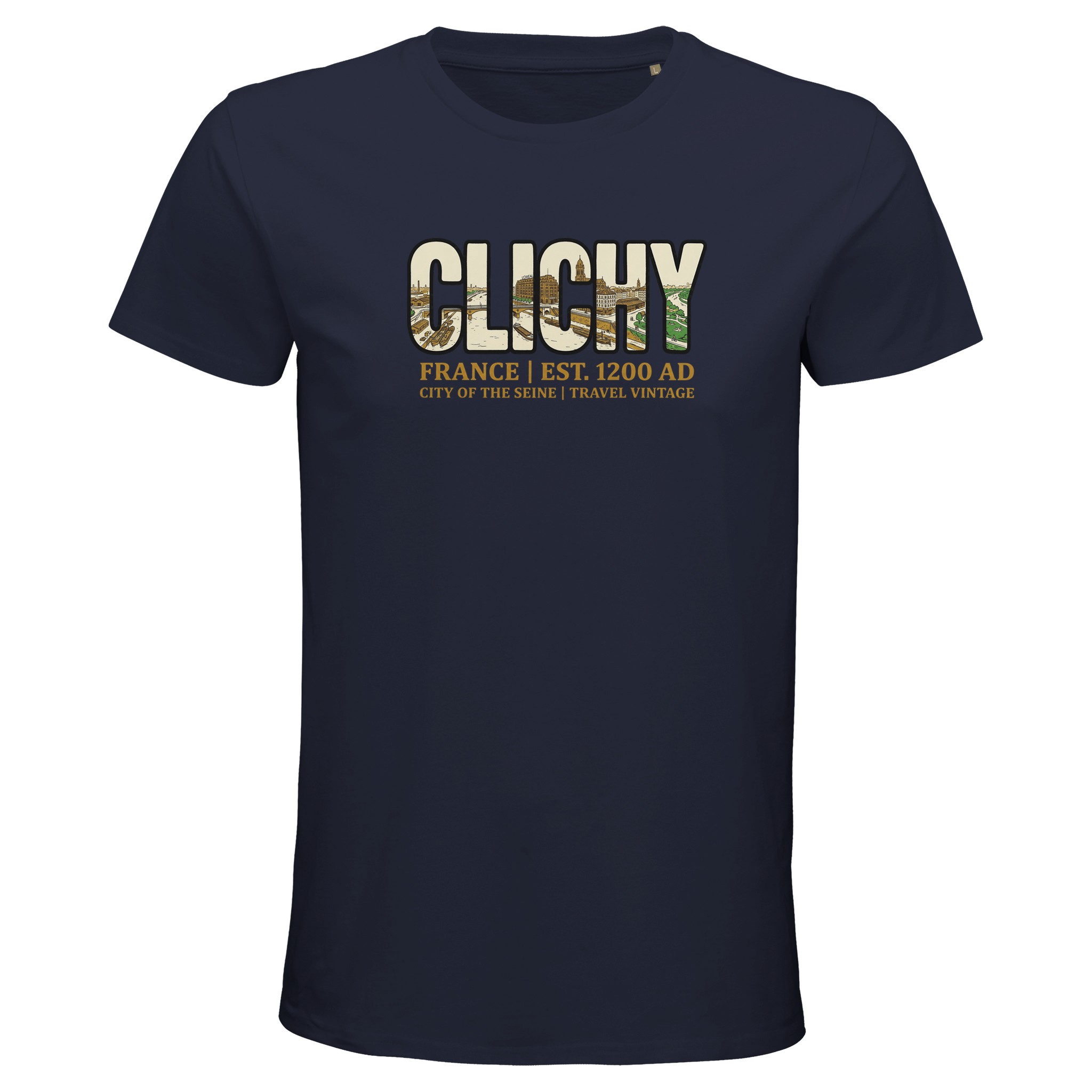 T-shirt Clichy homme bio ajusté ville vintage T-shirt Clichy homme bio ajusté ville vintage