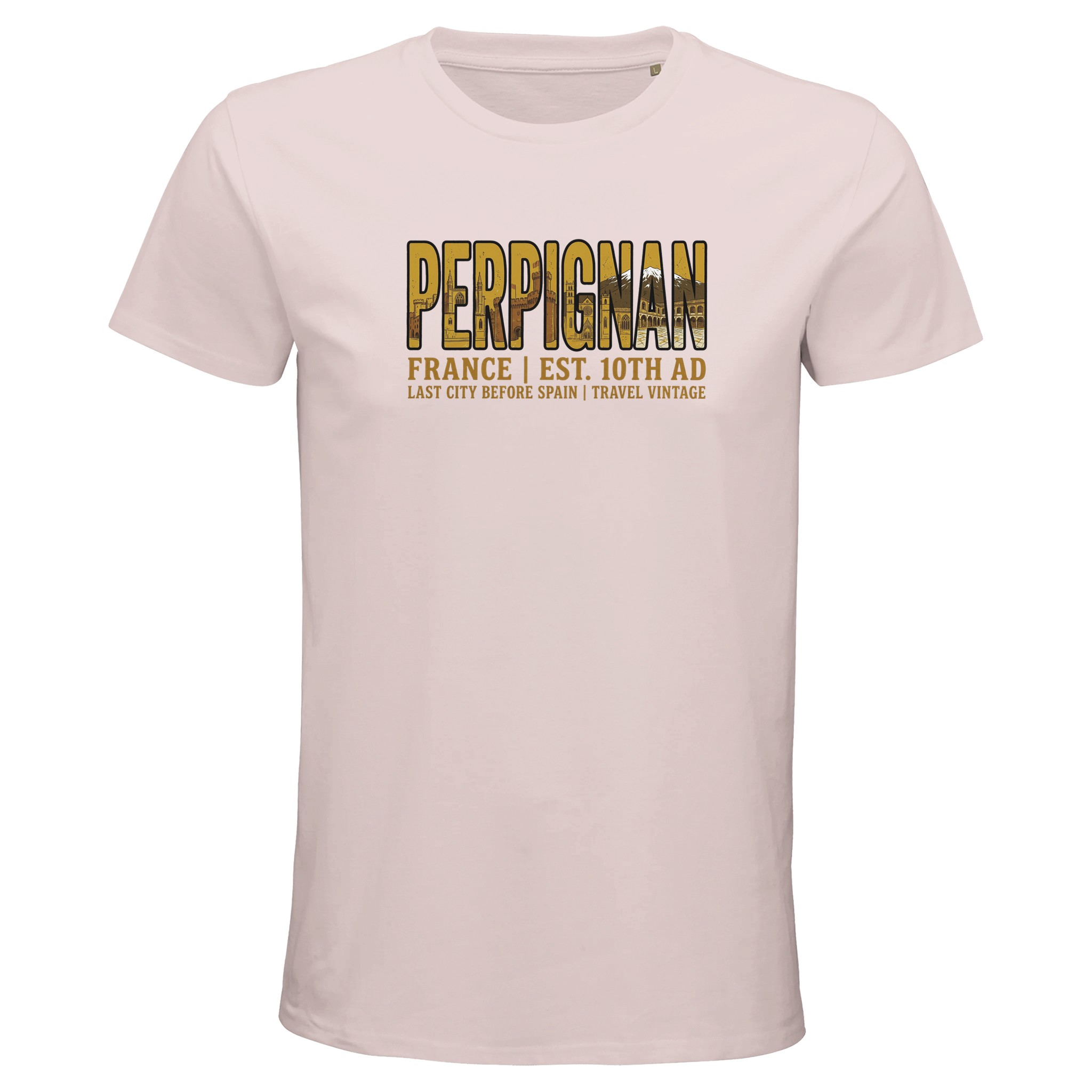 T-shirt Perpignan homme bio ajusté ville vintage T-shirt Perpignan homme bio ajusté ville vintage