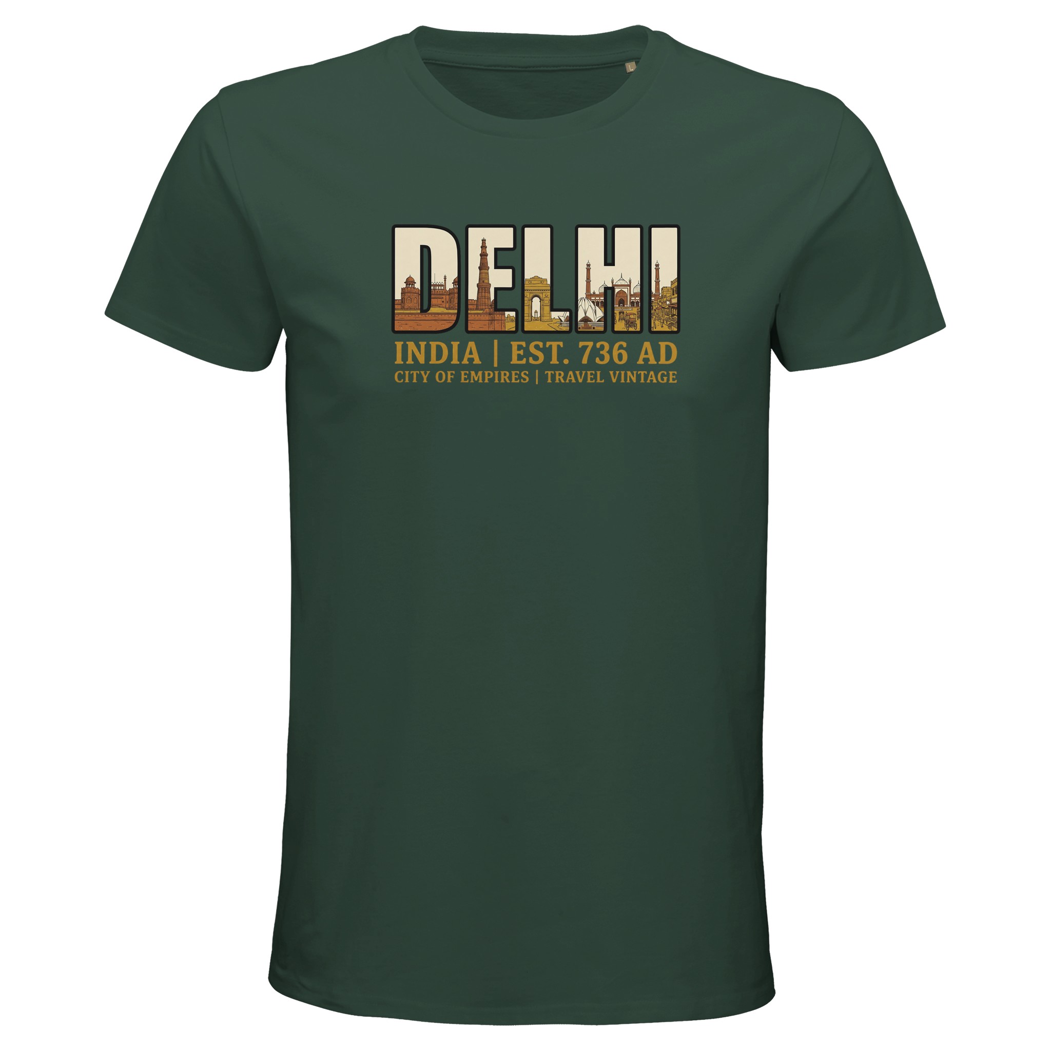 T-shirt Delhi homme bio ajusté – esprit vintage T-shirt Delhi homme bio ajusté - esprit vintage, coloris Vert bouteille