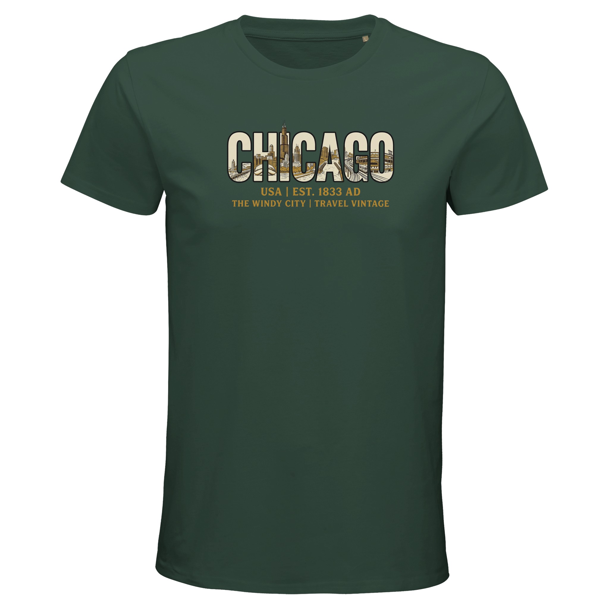 T-shirt Chicago homme bio ajusté T-shirt Chicago homme bio ajusté, coloris Vert bouteille