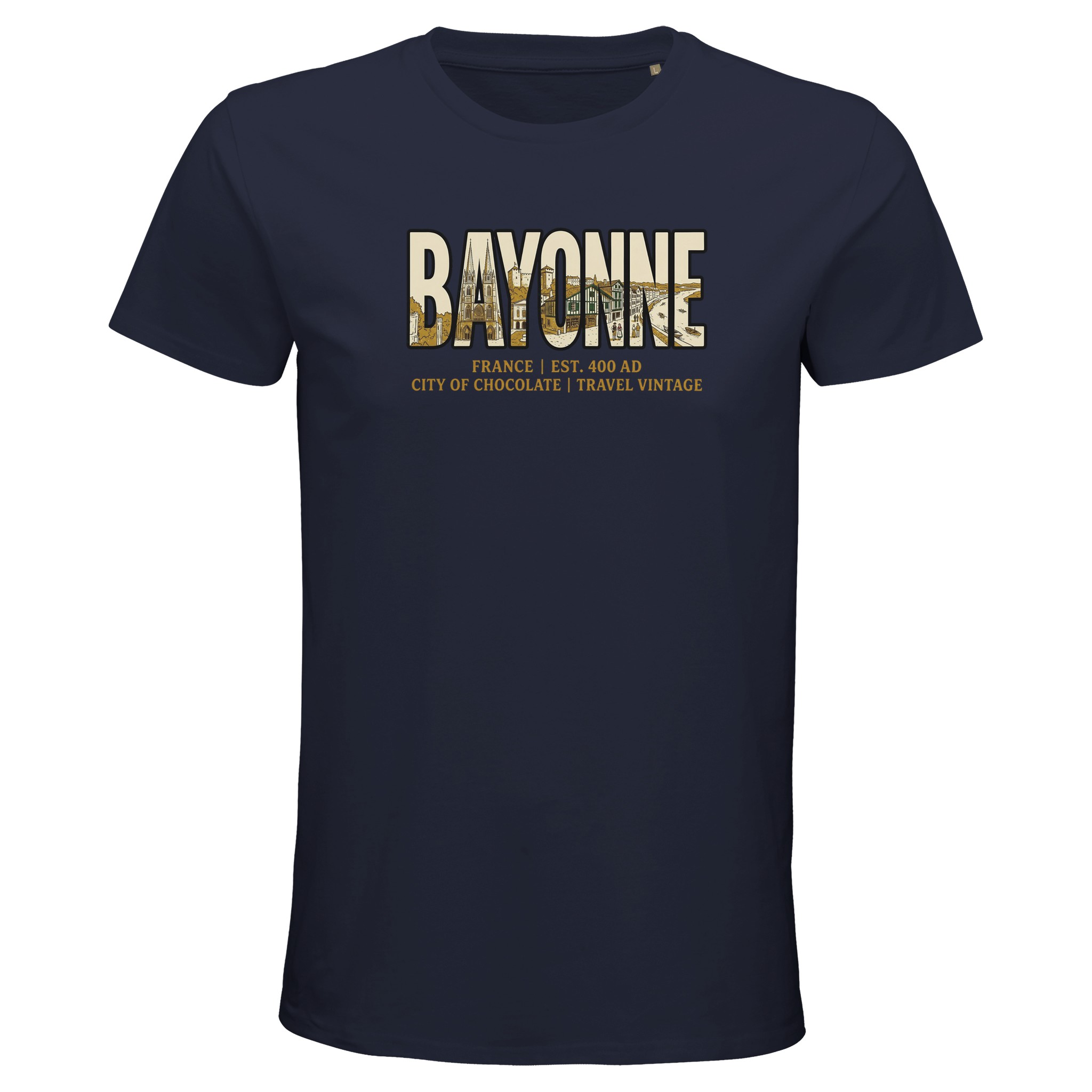 T-shirt Bayonne homme bio ajusté ville de chocolat T-shirt Bayonne homme bio ajusté ville de chocolat