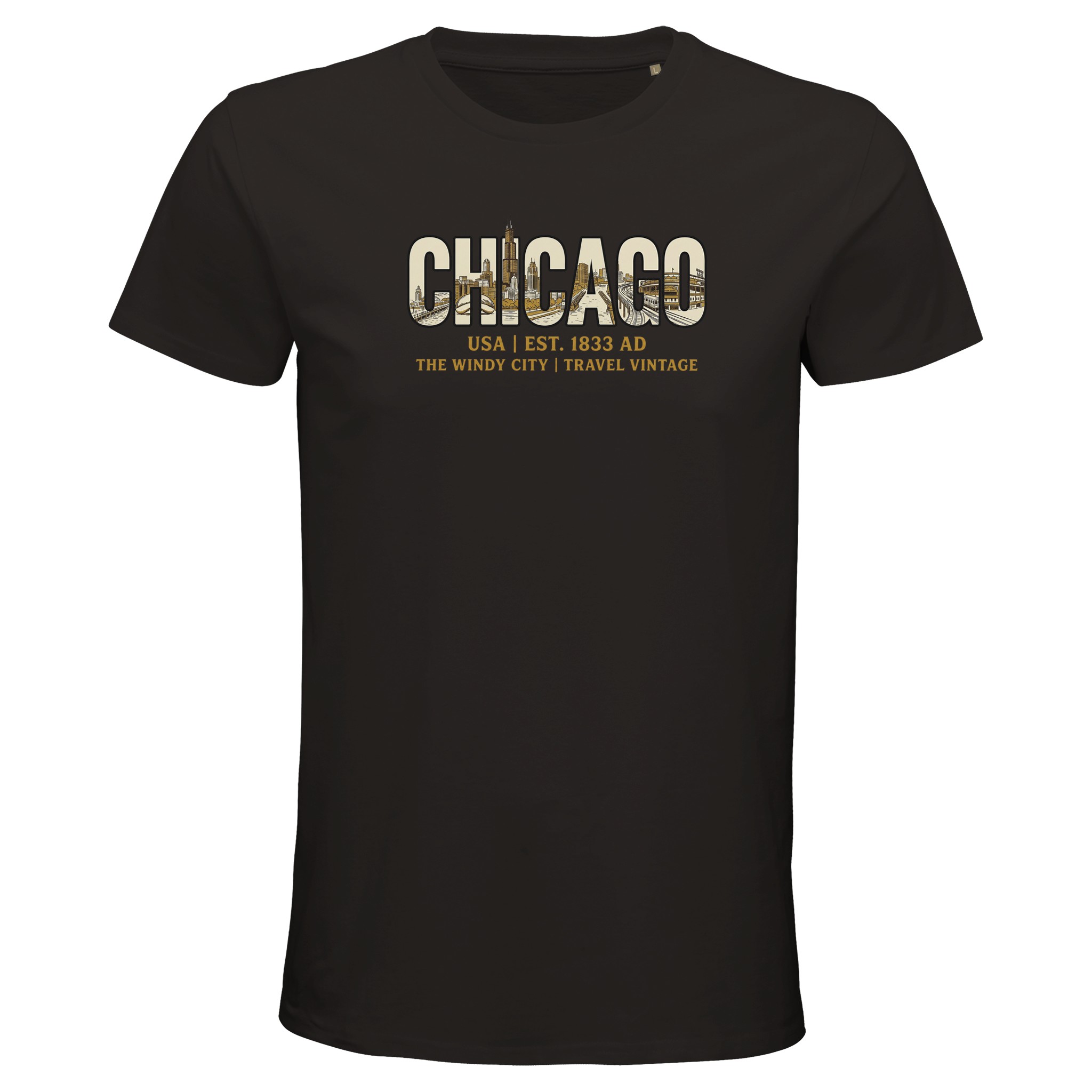 T-shirt Chicago homme bio ajusté T-shirt Chicago homme bio ajusté, coloris Deep Black