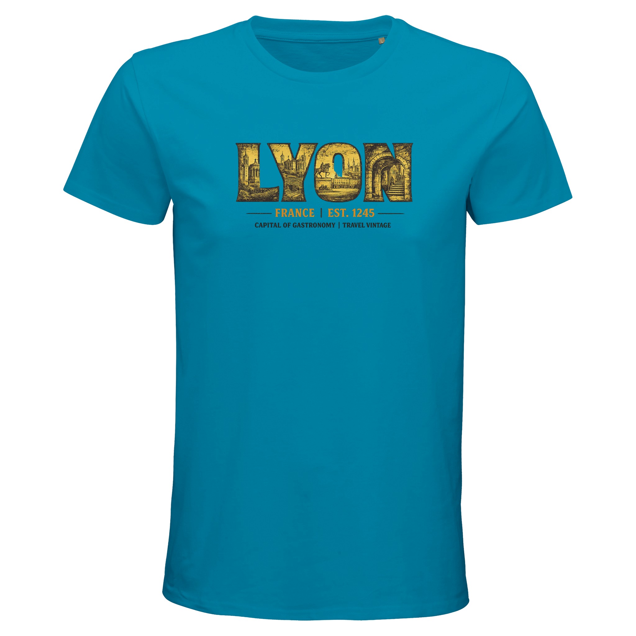 T-shirt Lyon homme bio ajusté ville et gastronomie T-shirt Lyon homme bio ajusté ville et gastronomie