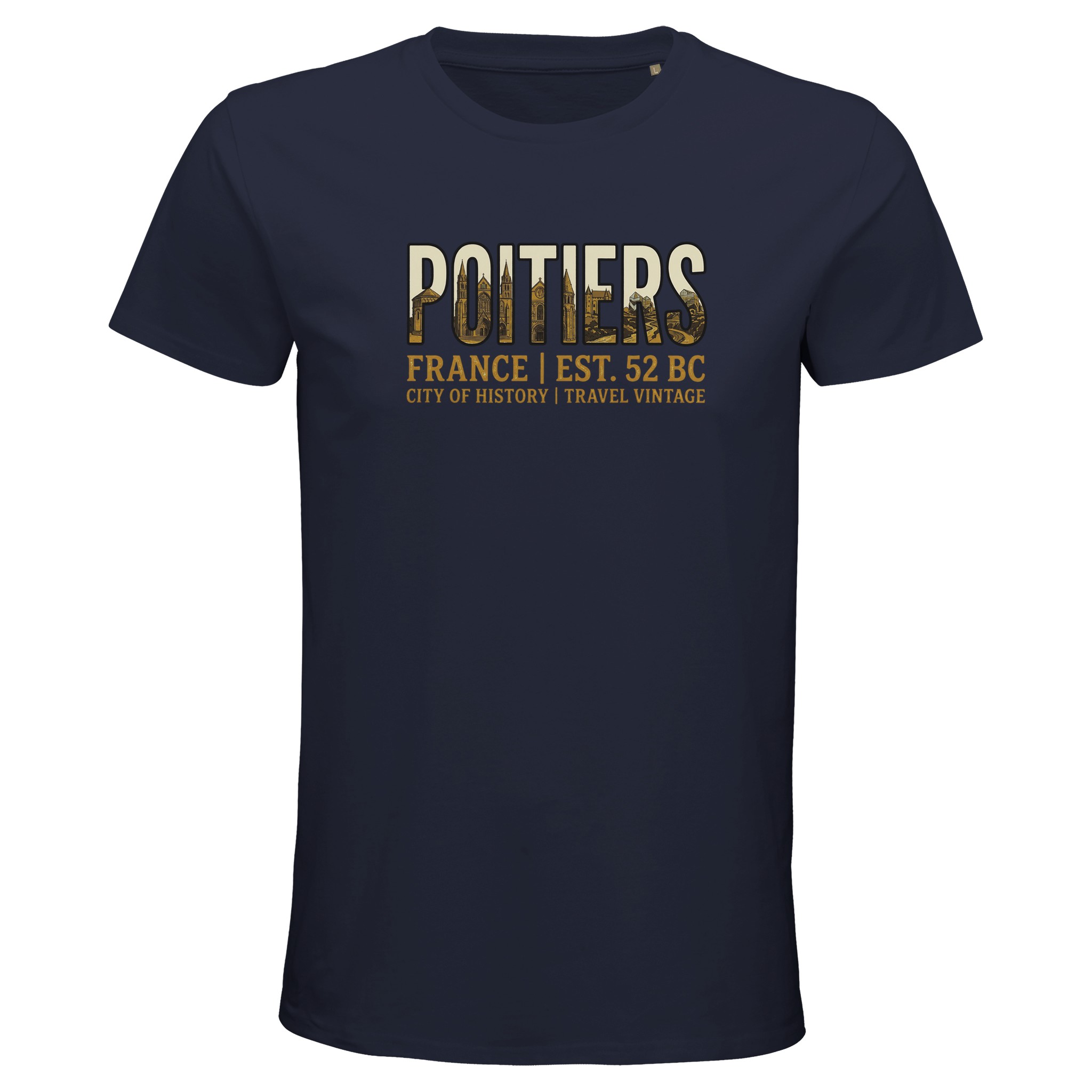 T-shirt Poitiers homme bio ajusté ville vintage T-shirt Poitiers homme bio ajusté ville vintage
