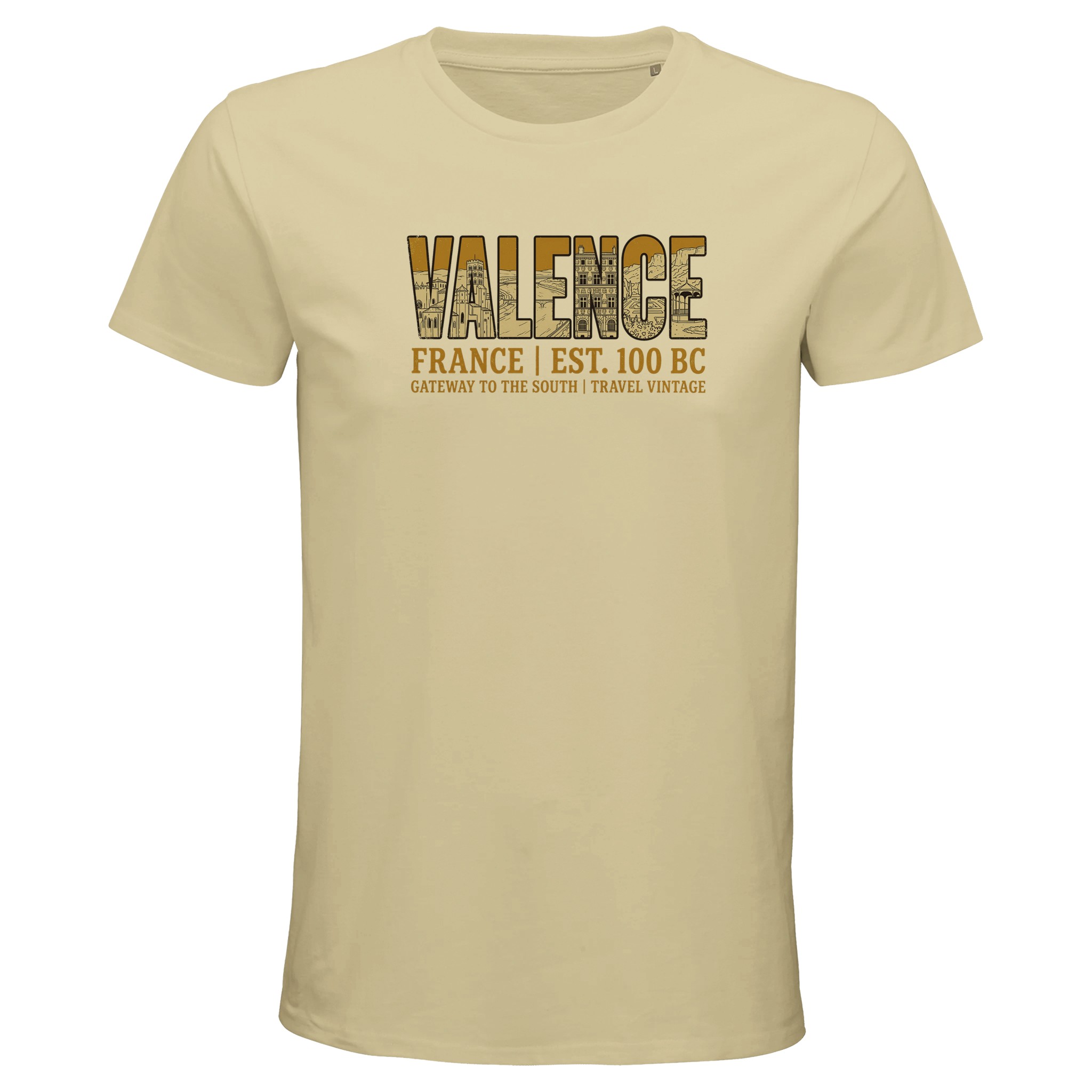 T-shirt Valence homme bio ajusté ville vintage T-shirt Valence homme bio ajusté ville vintage