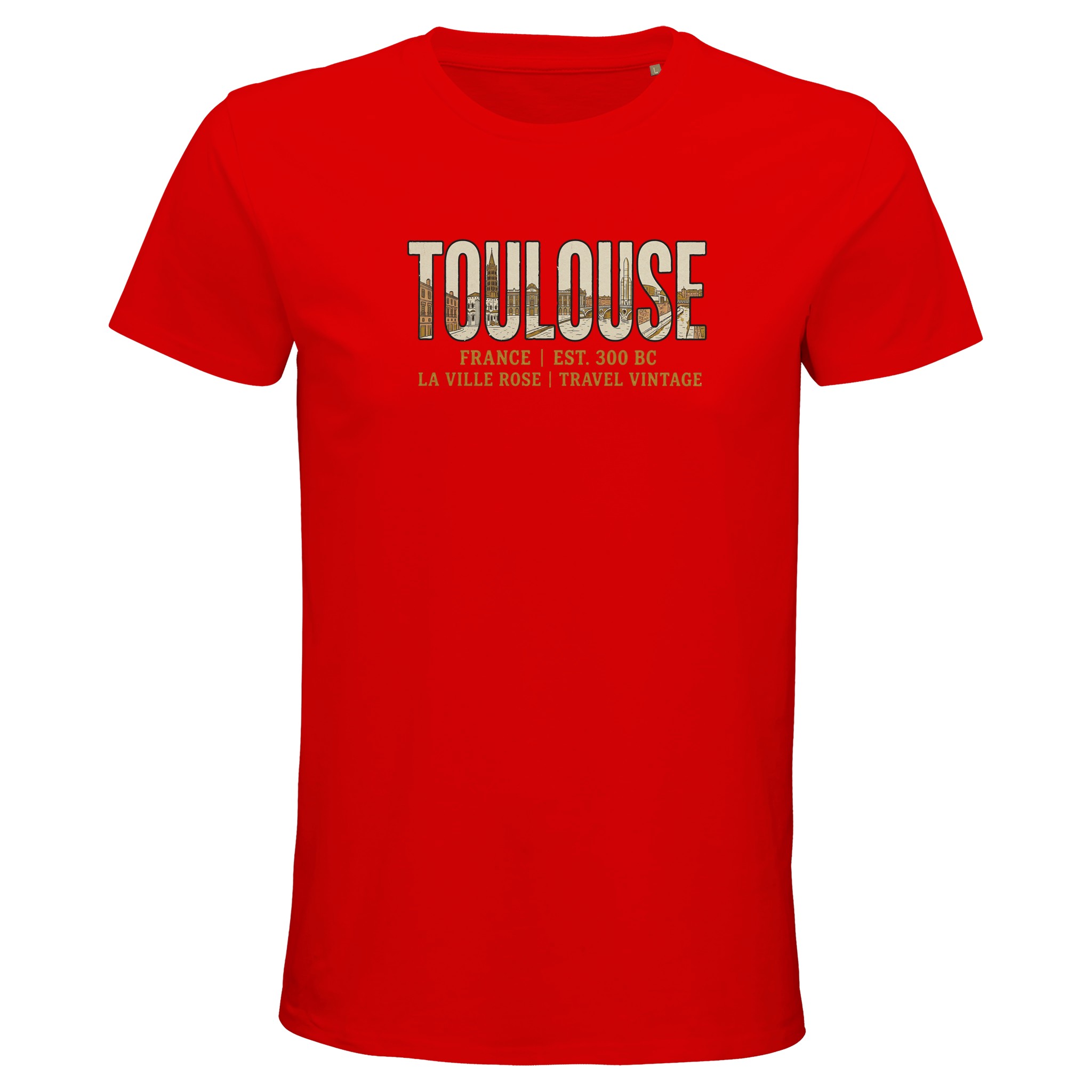 T-shirt Toulouse homme bio ajusté ville rose T-shirt Toulouse homme bio ajusté ville rose