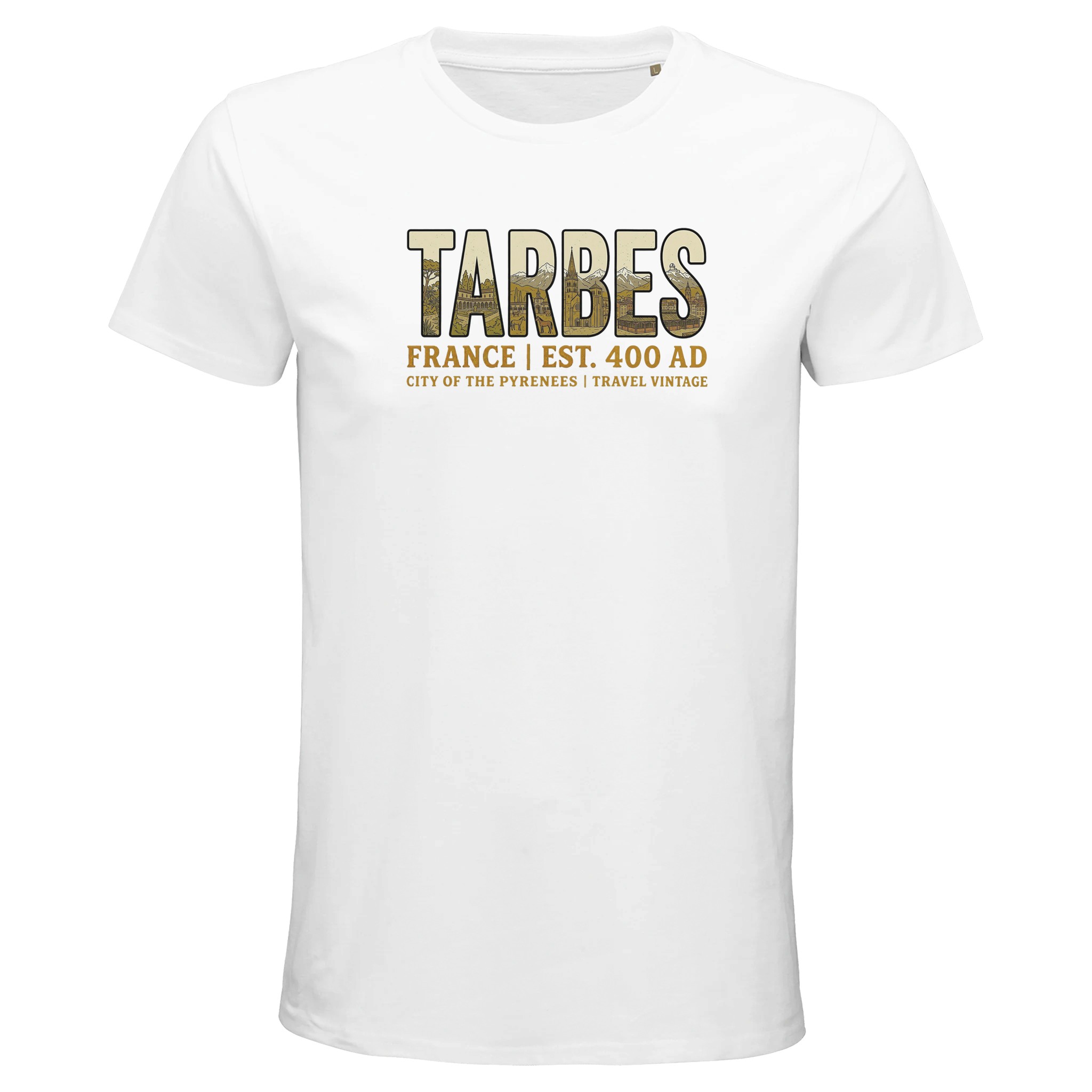 T-shirt Tarbes homme bio ajusté pyrénées vintage T-shirt Tarbes homme bio ajusté pyrénées vintage