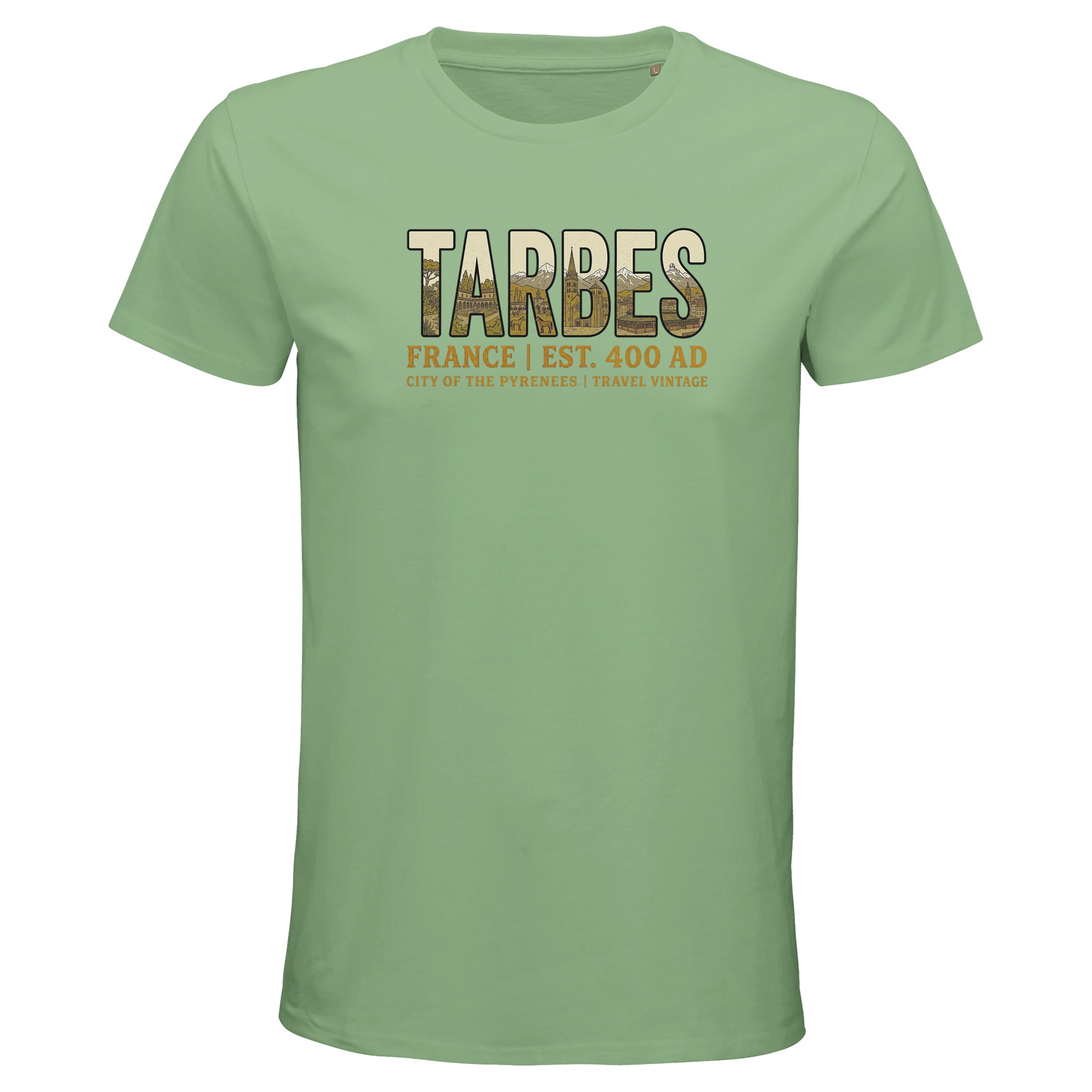 T-shirt Tarbes homme bio ajusté pyrénées vintage T-shirt Tarbes homme bio ajusté pyrénées vintage