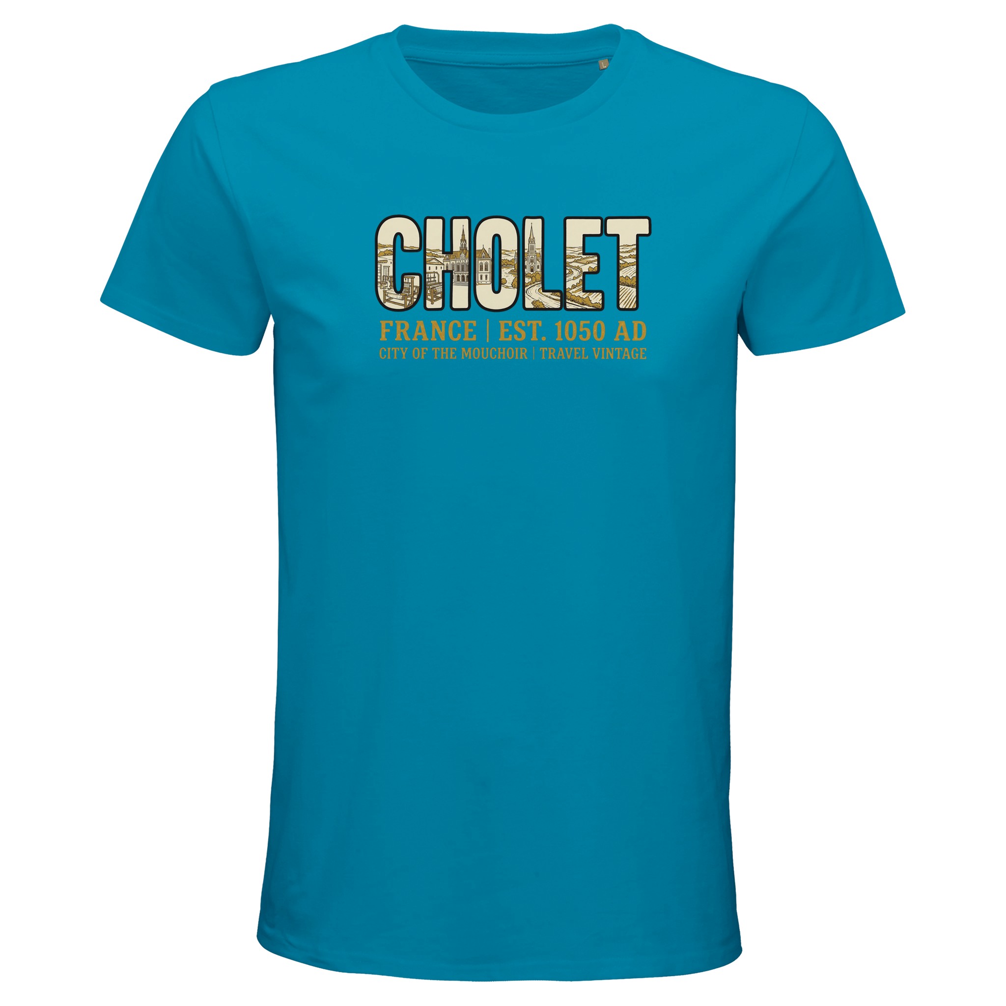 T-shirt Cholet homme bio ajusté ville vintage T-shirt Cholet homme bio ajusté ville vintage