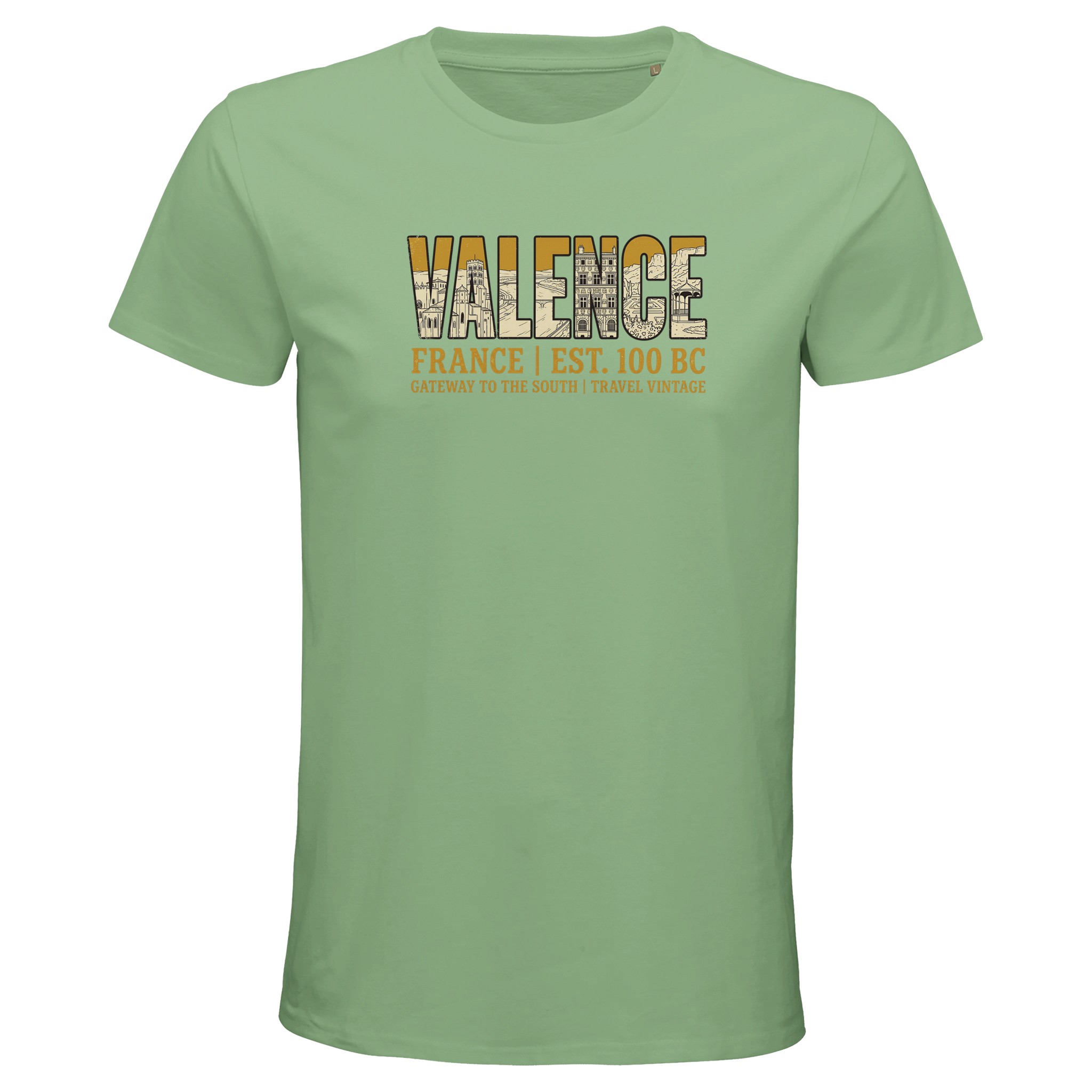 T-shirt Valence homme bio ajusté ville vintage T-shirt Valence homme bio ajusté ville vintage