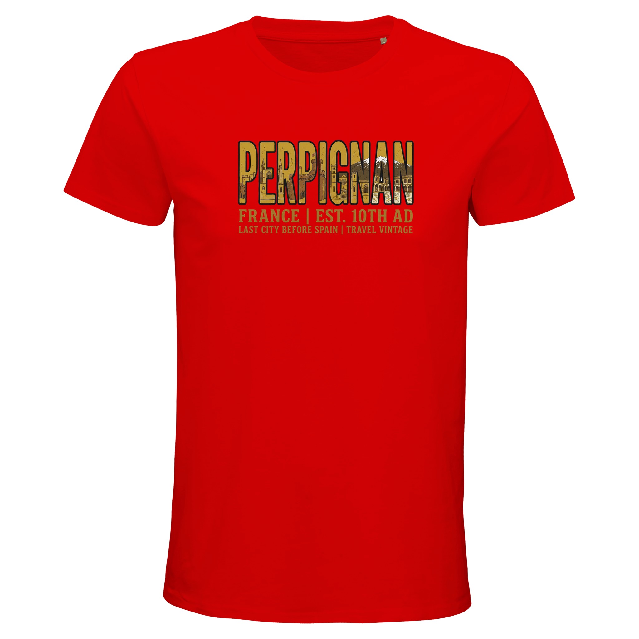 T-shirt Perpignan homme bio ajusté ville vintage T-shirt Perpignan homme bio ajusté ville vintage