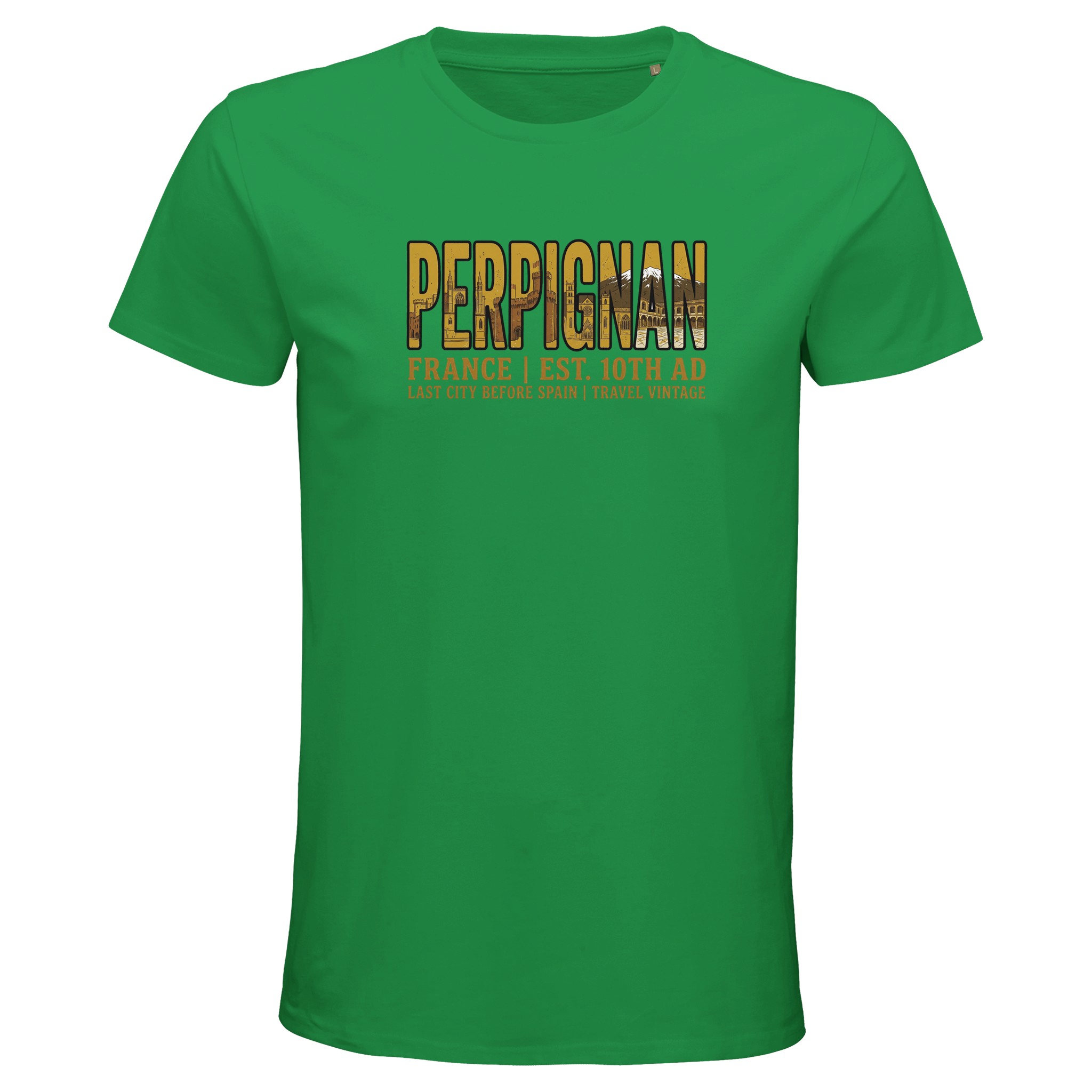 T-shirt Perpignan homme bio ajusté ville vintage T-shirt Perpignan homme bio ajusté ville vintage