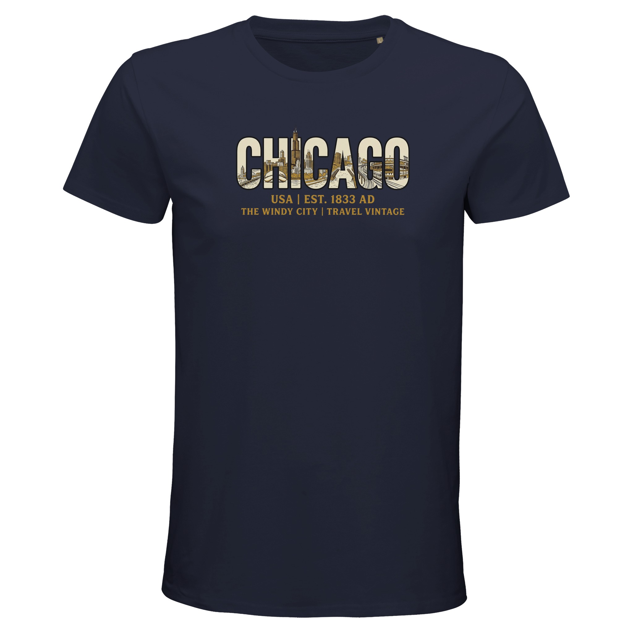 T-shirt Chicago homme bio ajusté T-shirt Chicago homme bio ajusté, coloris French Navy