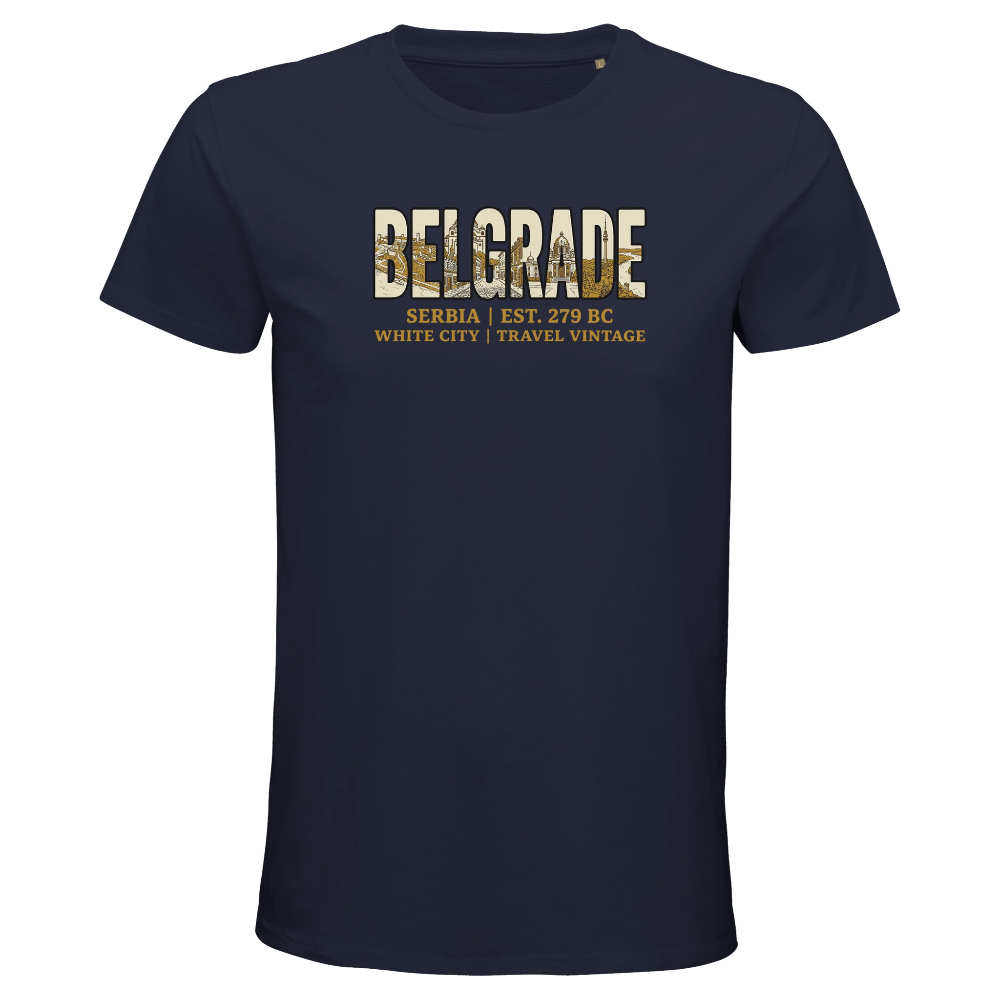 T-shirt Belgrade homme bio ajusté blanc T-shirt Belgrade homme bio ajusté blanc, coloris French Navy