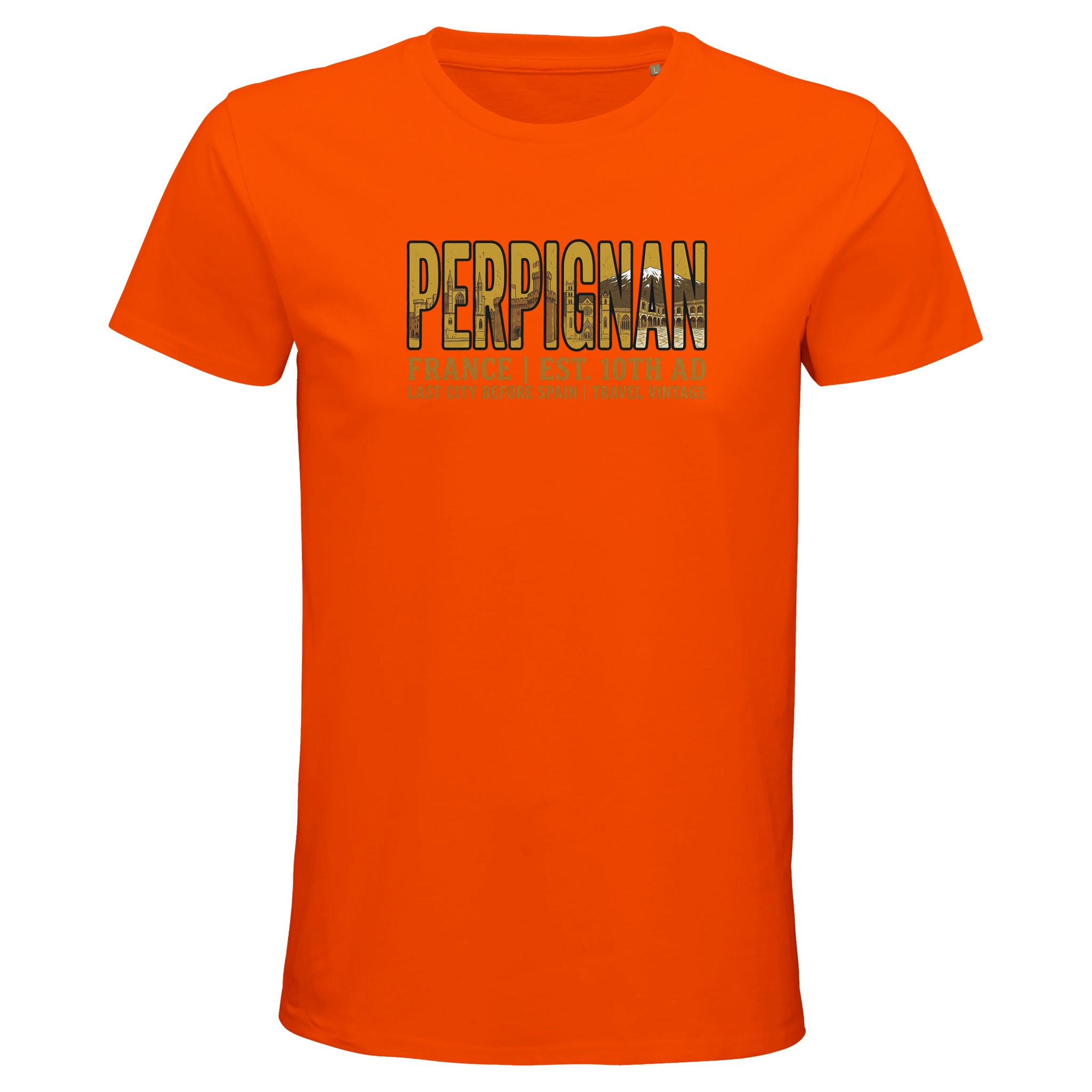 T-shirt Perpignan homme bio ajusté ville vintage T-shirt Perpignan homme bio ajusté ville vintage