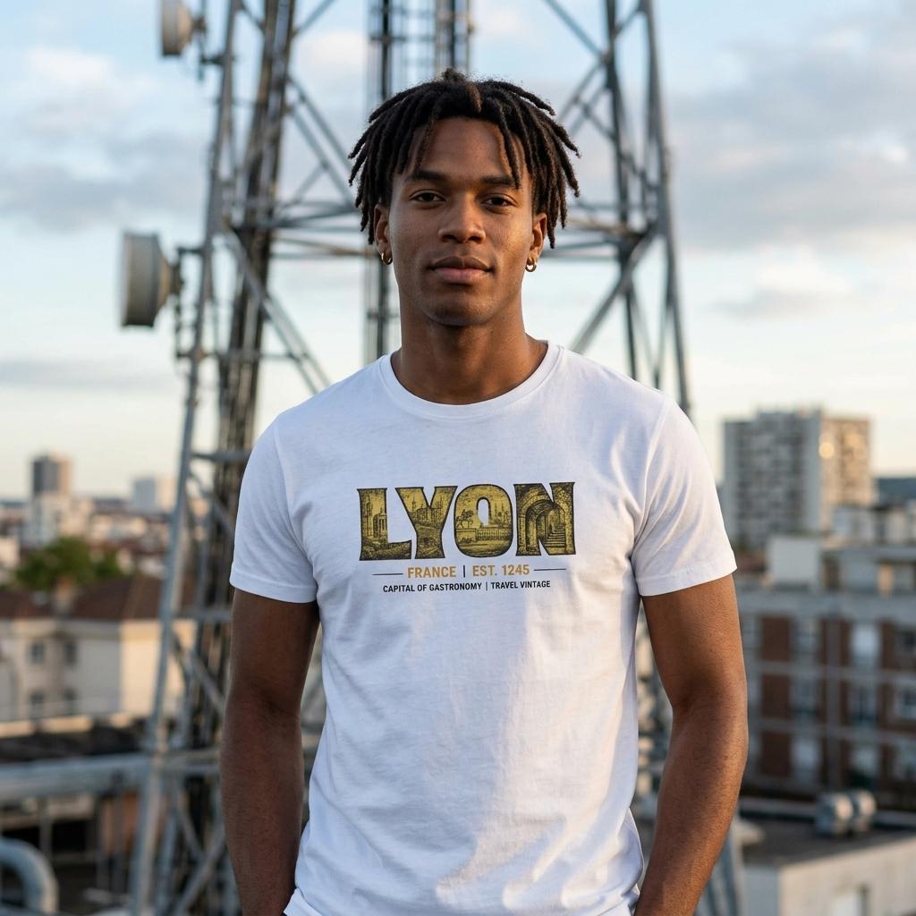 T-shirt Lyon homme bio ajusté ville et gastronomie T-shirt Lyon homme bio ajusté ville et gastronomie