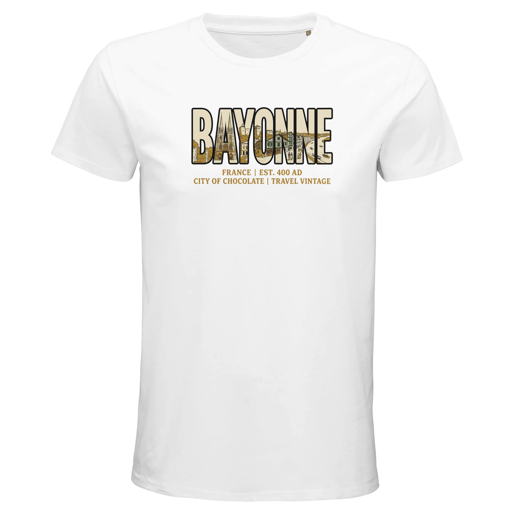 T-shirt Bayonne homme bio ajusté ville de chocolat T-shirt Bayonne homme bio ajusté ville de chocolat