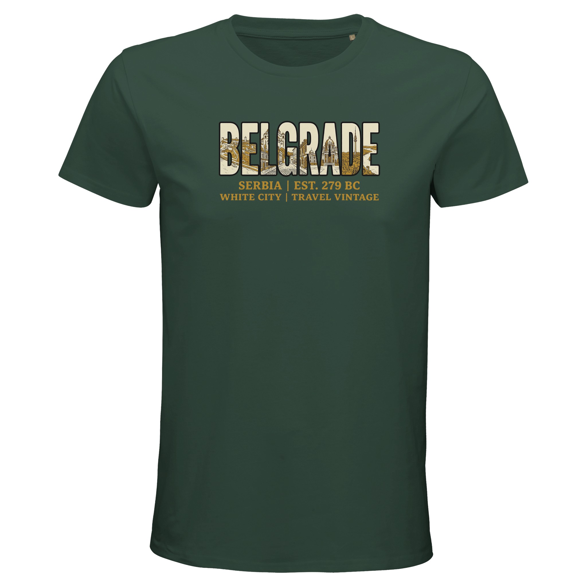 T-shirt Belgrade homme bio ajusté blanc T-shirt Belgrade homme bio ajusté blanc, coloris Vert bouteille
