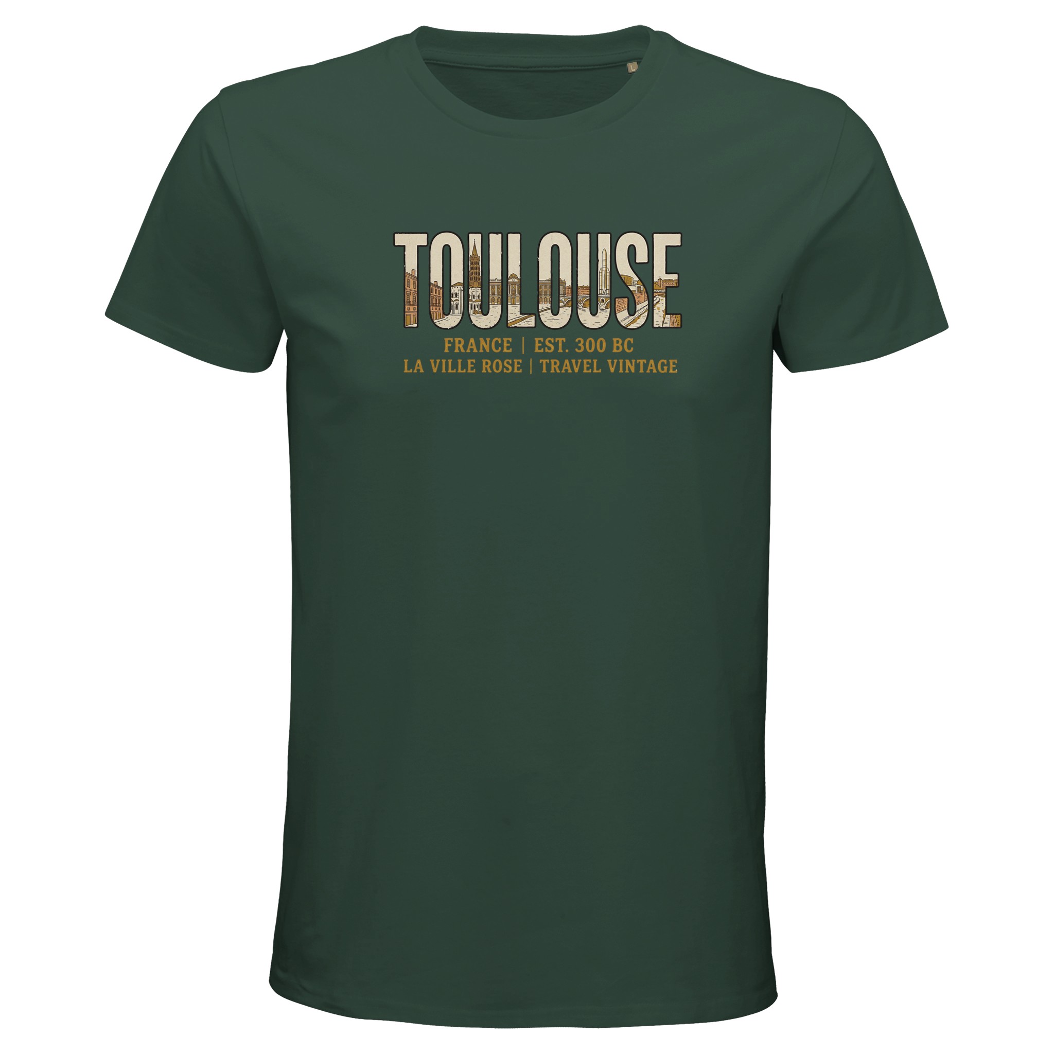 T-shirt Toulouse homme bio ajusté ville rose T-shirt Toulouse homme bio ajusté ville rose