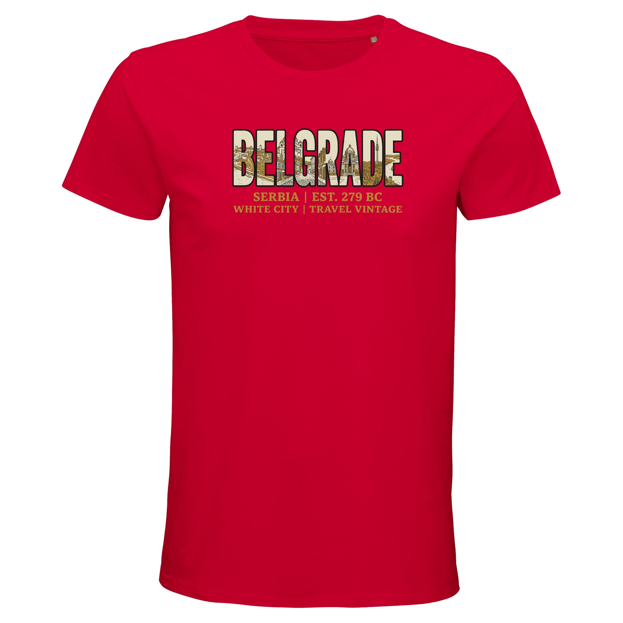 T-shirt Belgrade homme bio ajusté blanc T-shirt Belgrade homme bio ajusté blanc, coloris Rouge