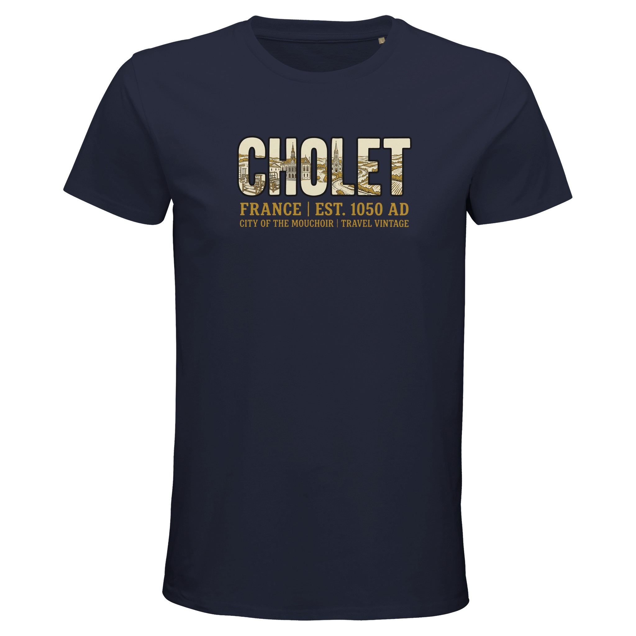 T-shirt Cholet homme bio ajusté ville vintage T-shirt Cholet homme bio ajusté ville vintage