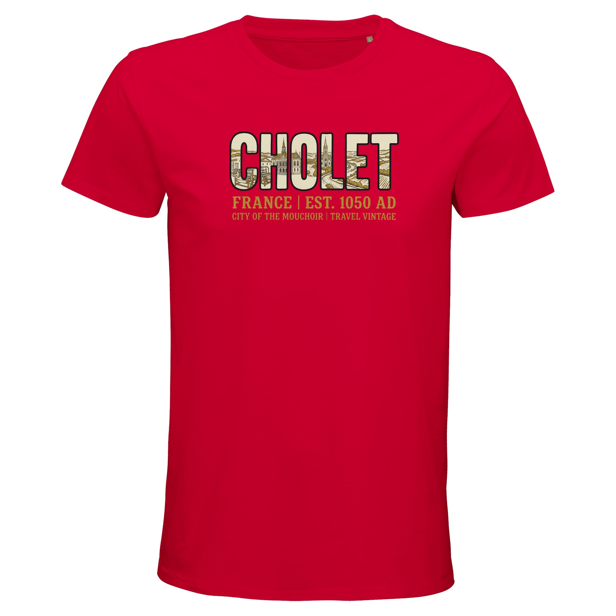 T-shirt Cholet homme bio ajusté ville vintage T-shirt Cholet homme bio ajusté ville vintage