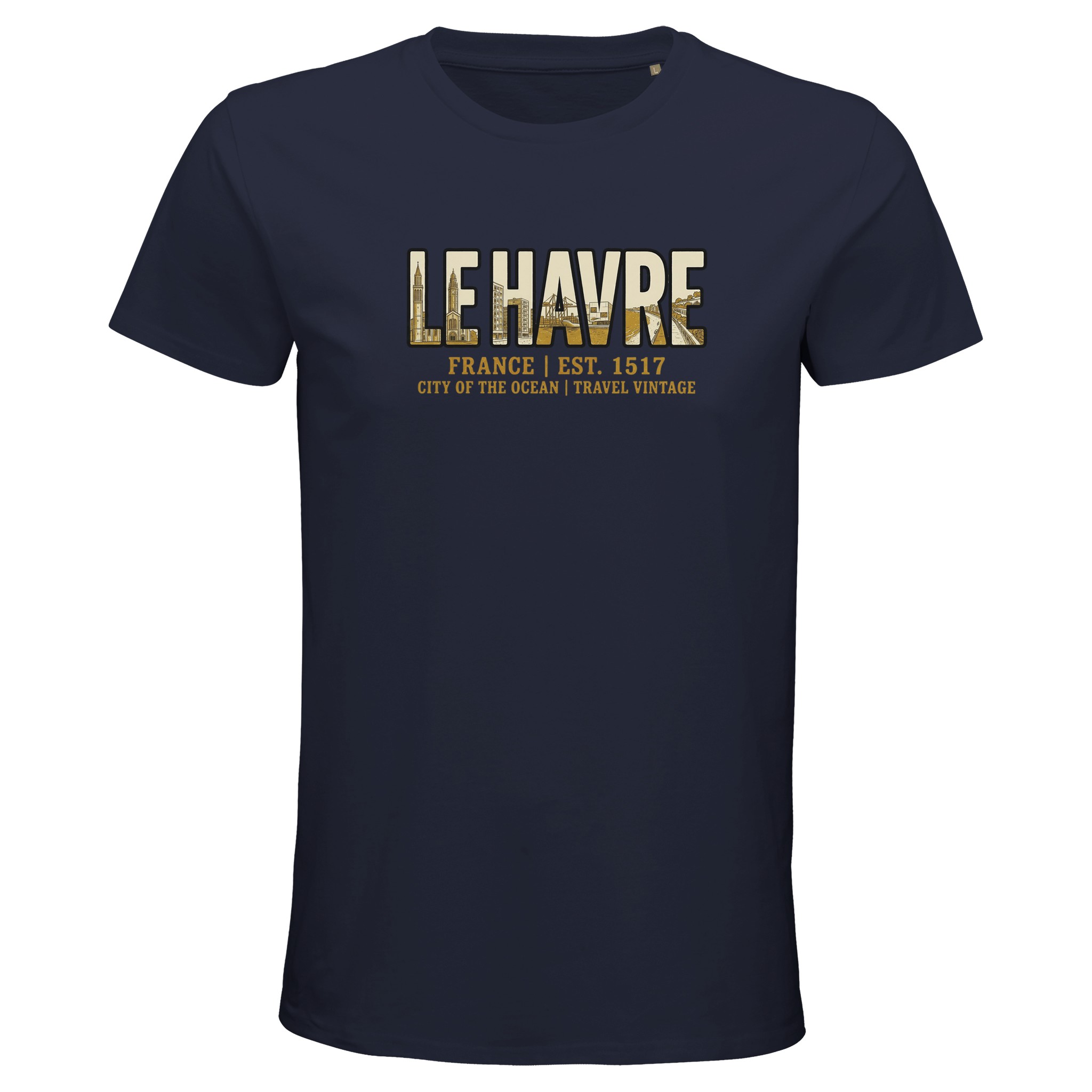 T-shirt Le Havre homme bio ajusté ville vintage T-shirt Le Havre homme bio ajusté ville vintage