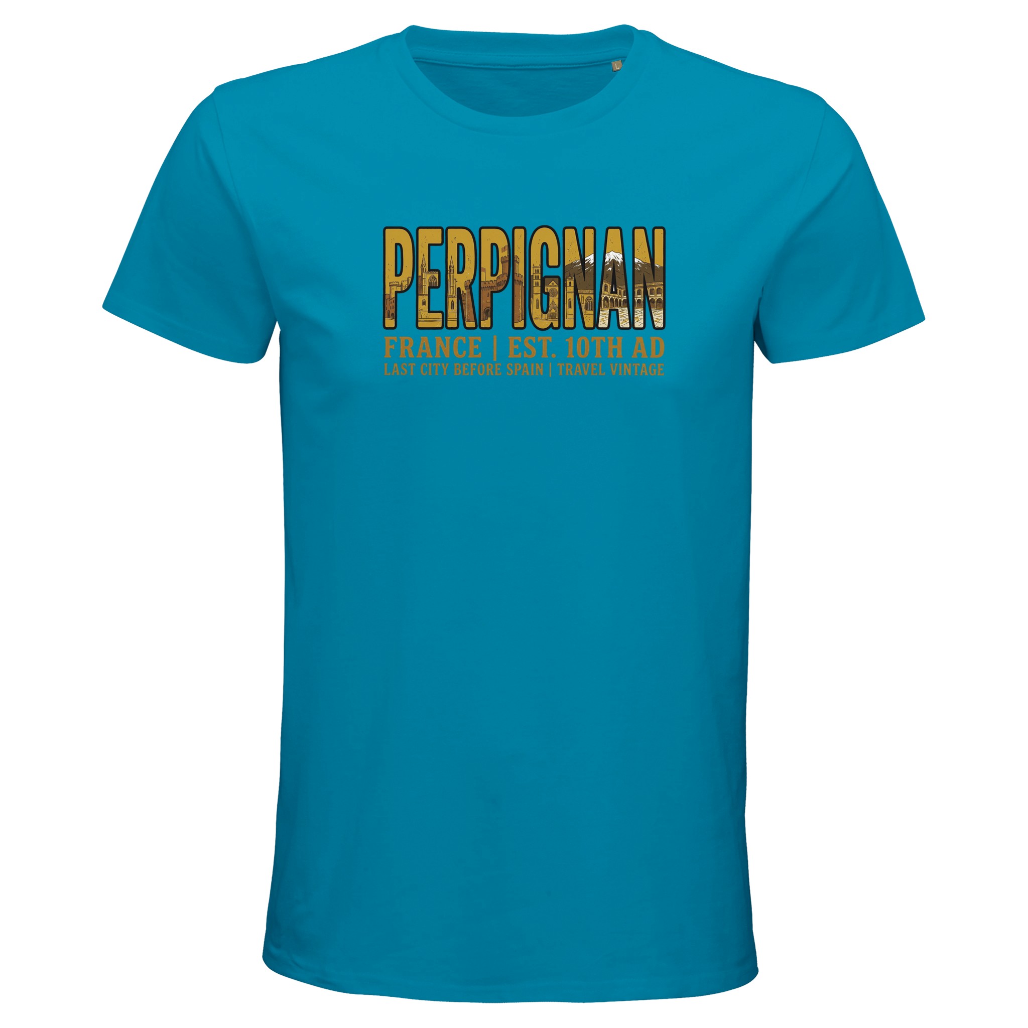 T-shirt Perpignan homme bio ajusté ville vintage T-shirt Perpignan homme bio ajusté ville vintage