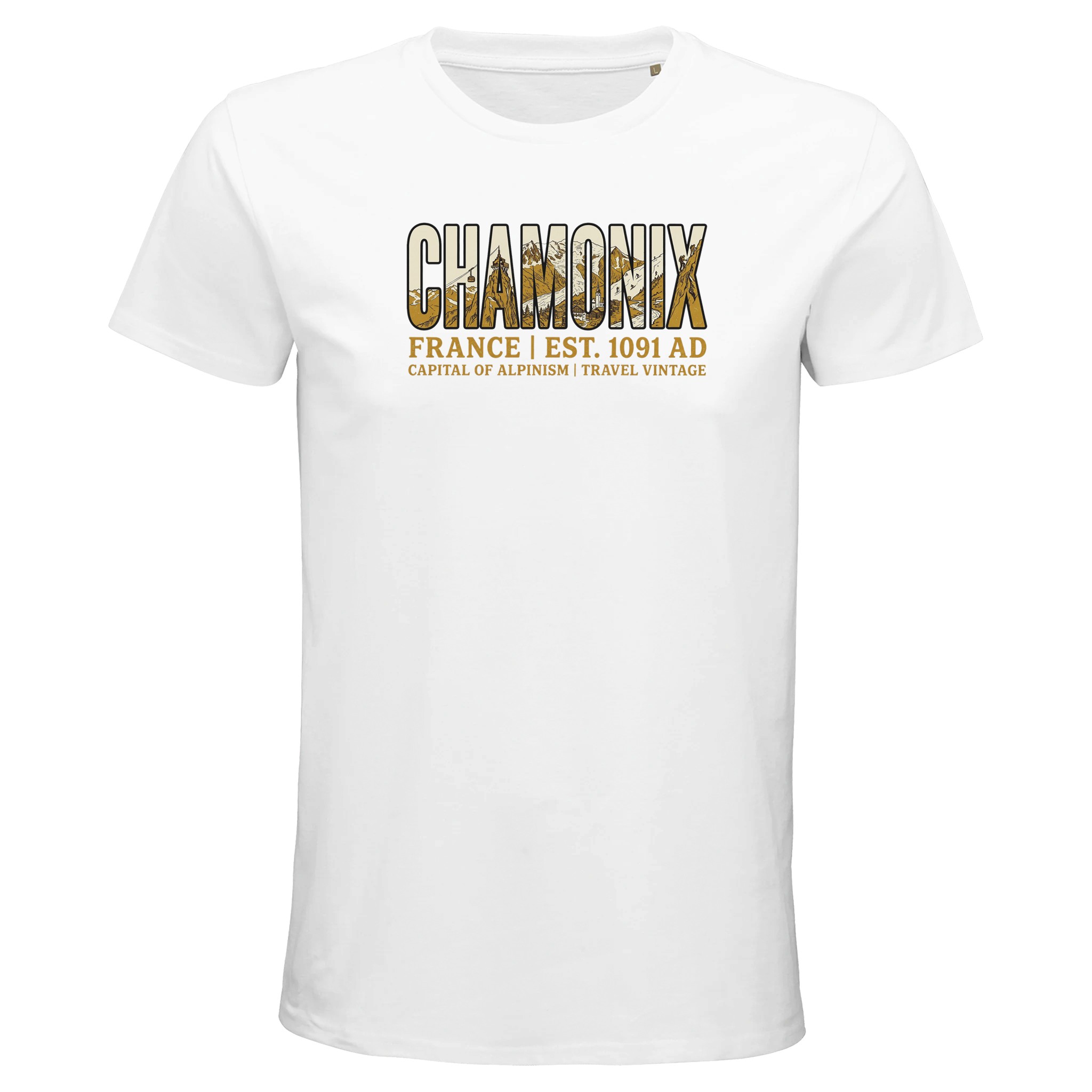 T-shirt Chamonix homme bio ajusté montagne T-shirt Chamonix homme bio ajusté montagne, coloris Blanc