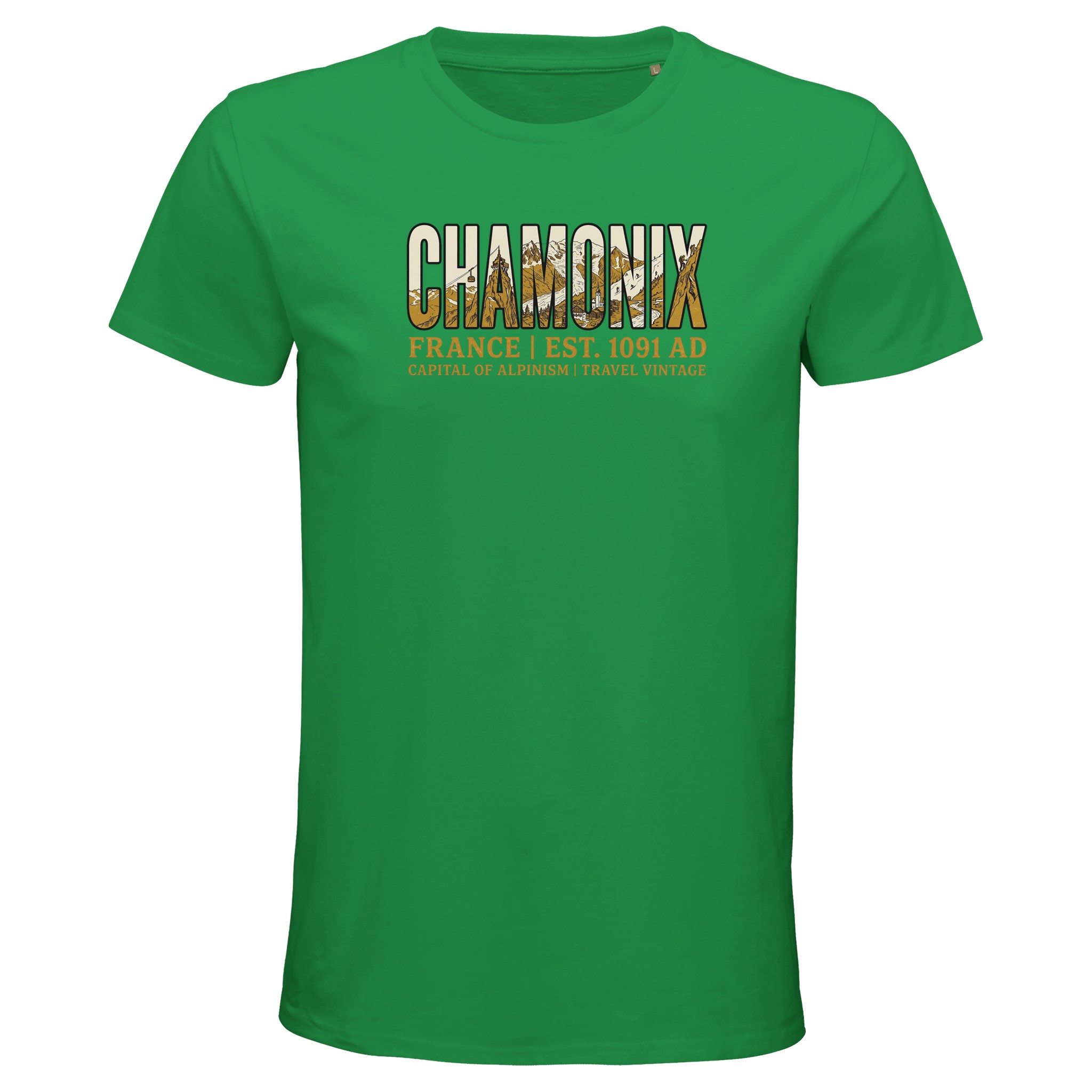 T-shirt Chamonix homme bio ajusté montagne T-shirt Chamonix homme bio ajusté montagne, coloris Kelly Vert