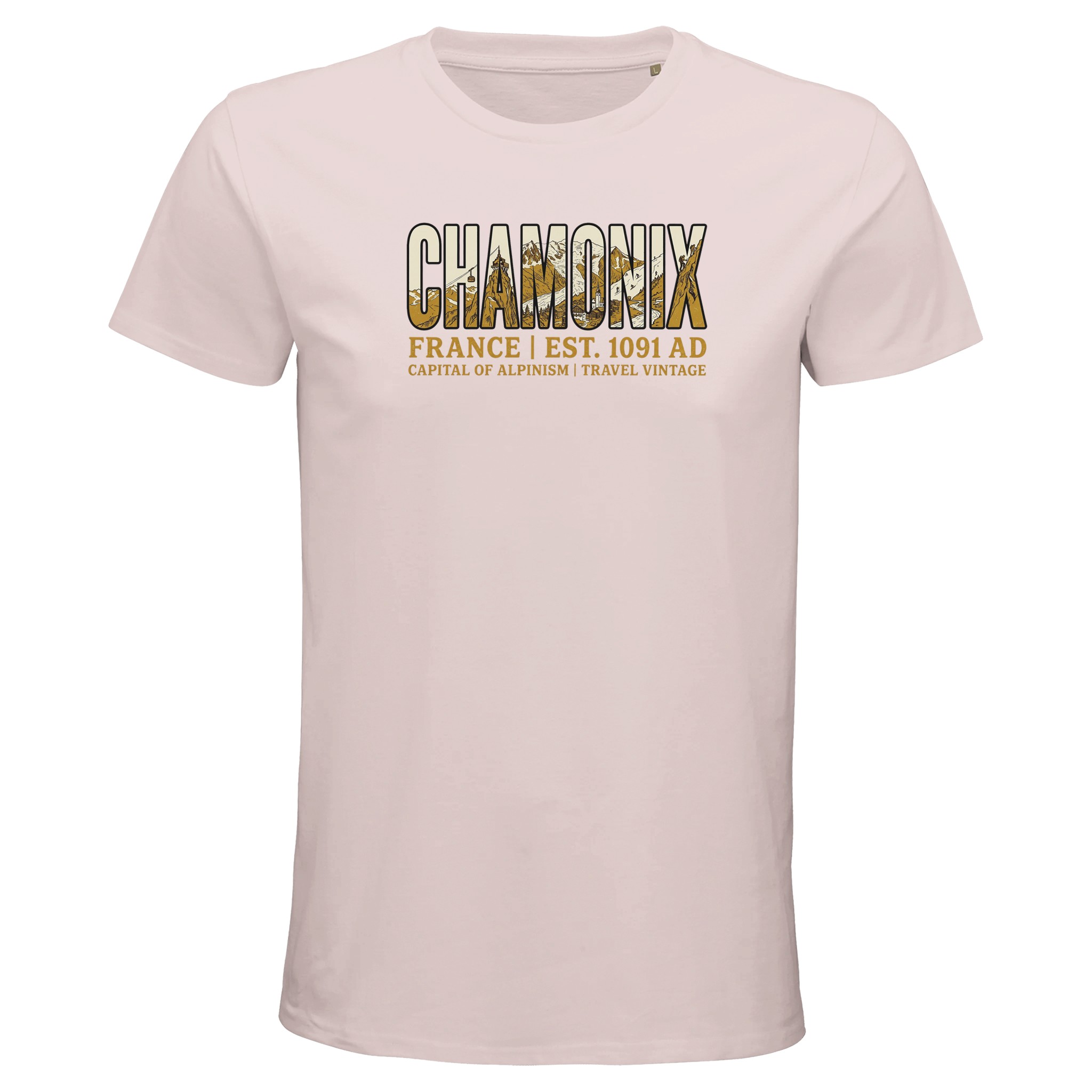 T-shirt Chamonix homme bio ajusté montagne T-shirt Chamonix homme bio ajusté montagne, coloris Pale Pink