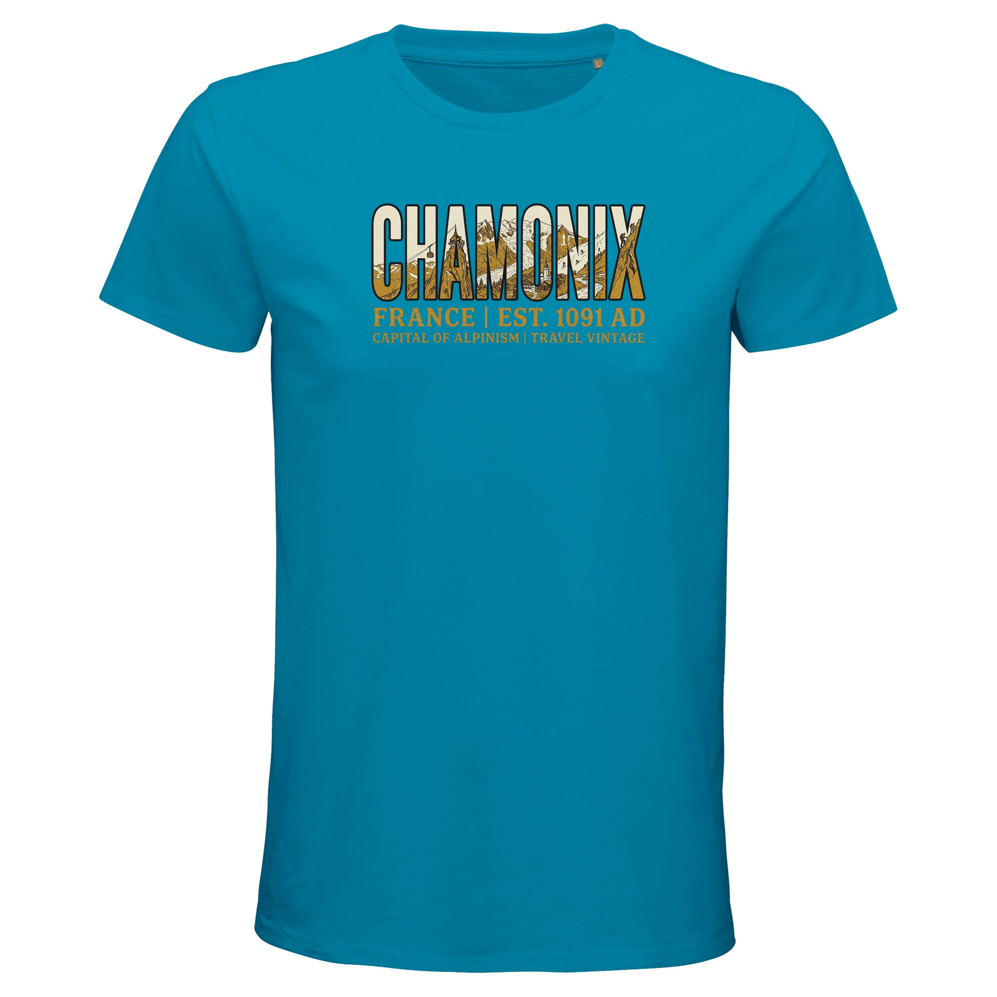 T-shirt Chamonix homme bio ajusté montagne T-shirt Chamonix homme bio ajusté montagne, coloris Aqua