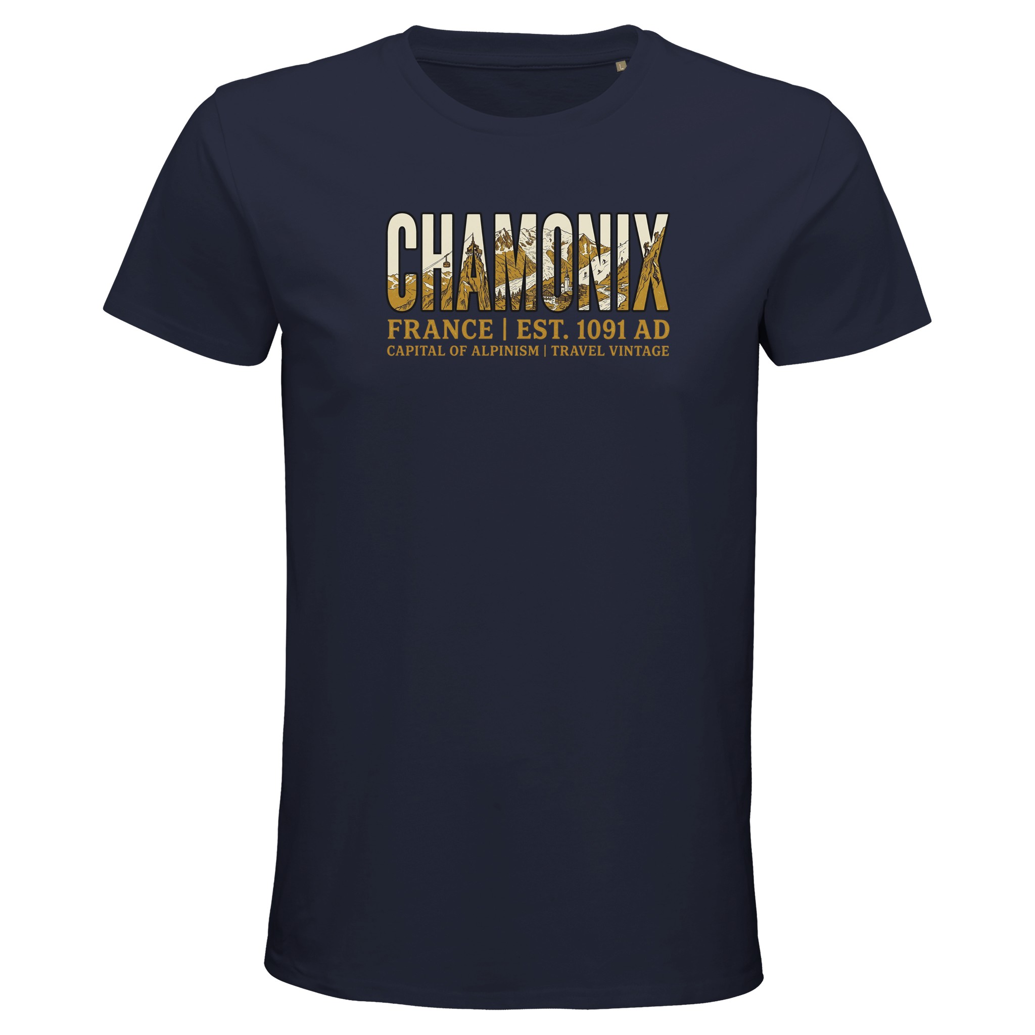 T-shirt Chamonix homme bio ajusté montagne T-shirt Chamonix homme bio ajusté montagne, coloris French Navy