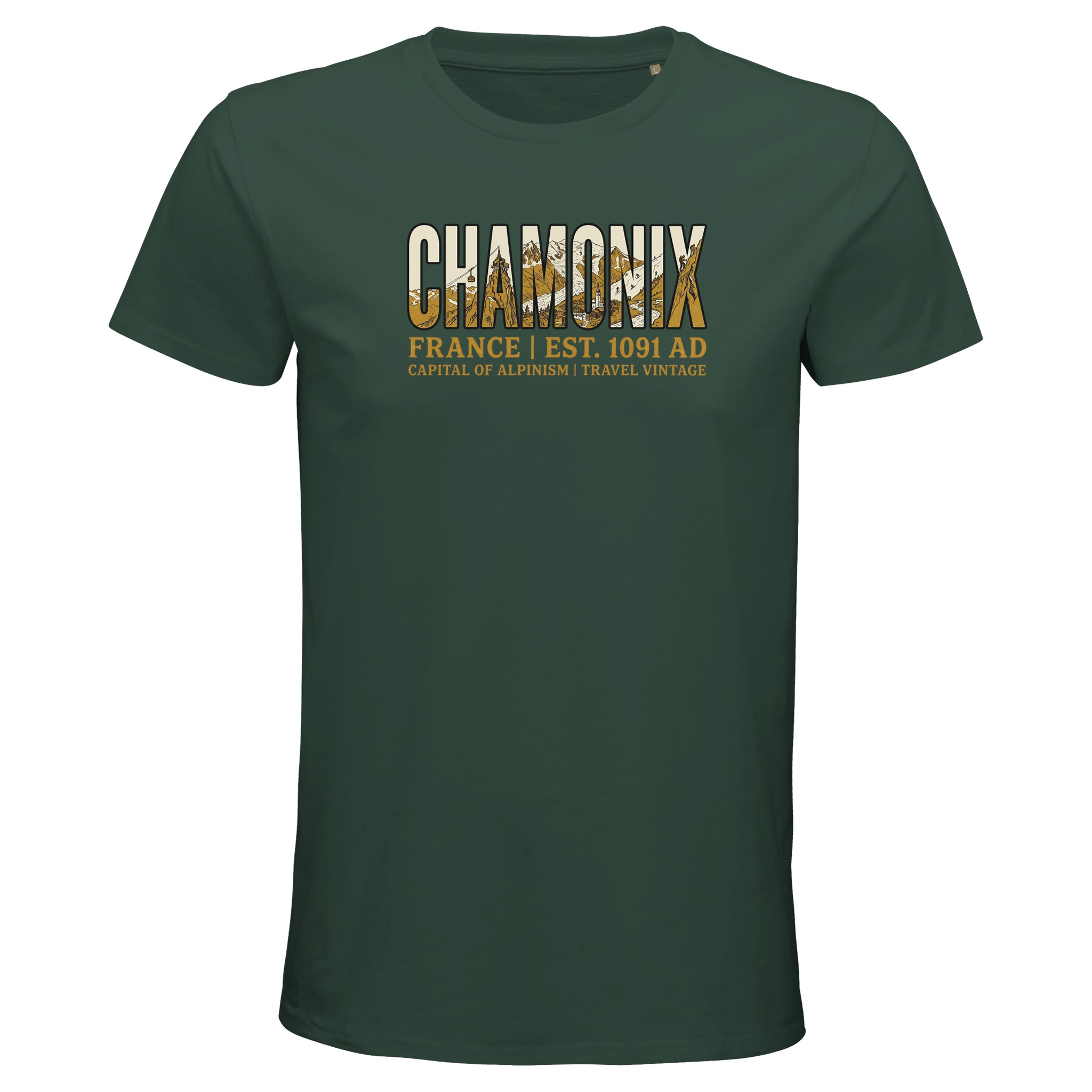 T-shirt Chamonix homme bio ajusté montagne T-shirt Chamonix homme bio ajusté montagne, coloris Vert bouteille