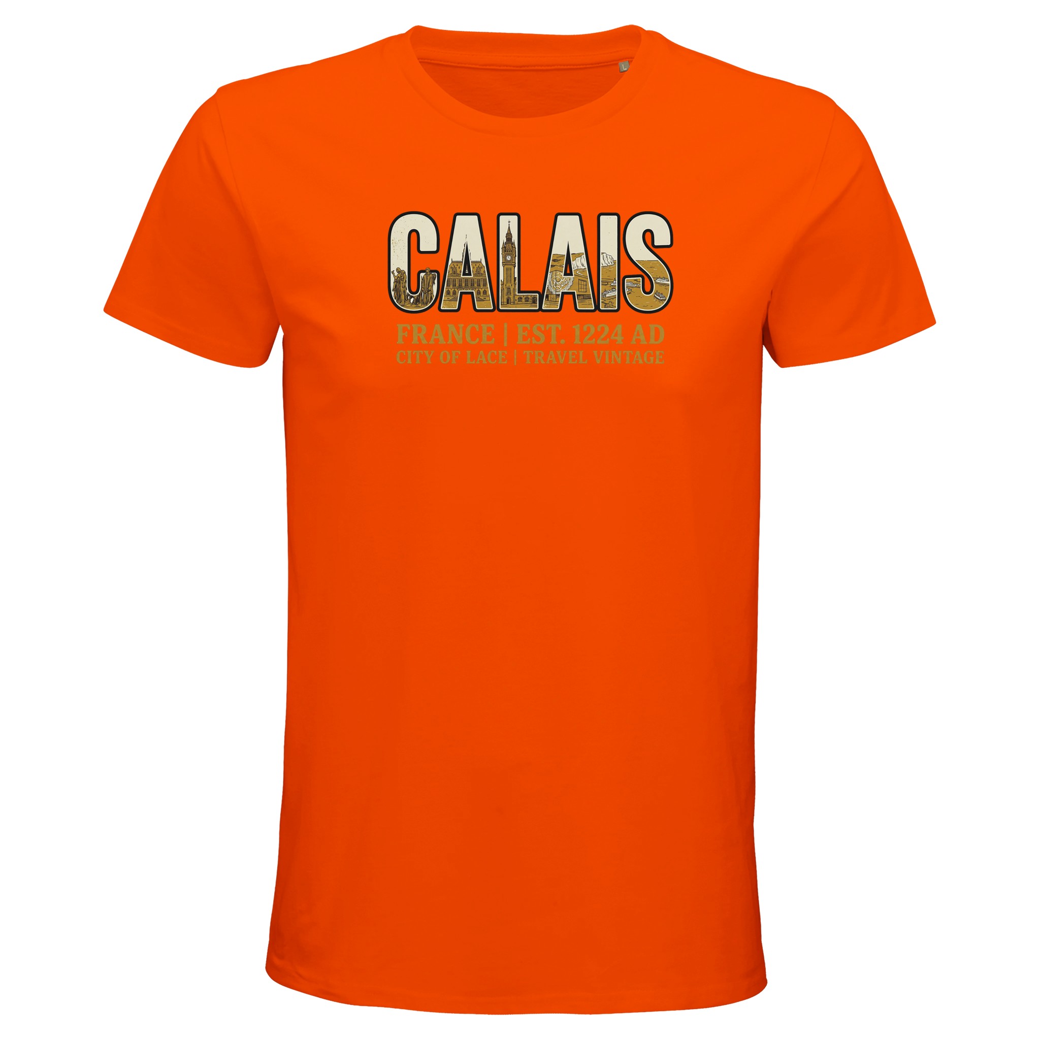 T-shirt Calais homme bio ajusté Cité de la dentelle T-shirt Calais homme bio ajusté Cité de la dentelle, coloris Orange