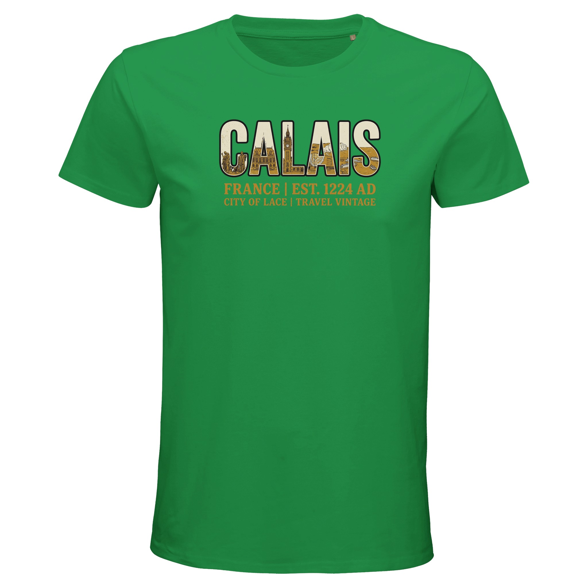 T-shirt Calais homme bio ajusté Cité de la dentelle T-shirt Calais homme bio ajusté Cité de la dentelle, coloris Kelly Vert