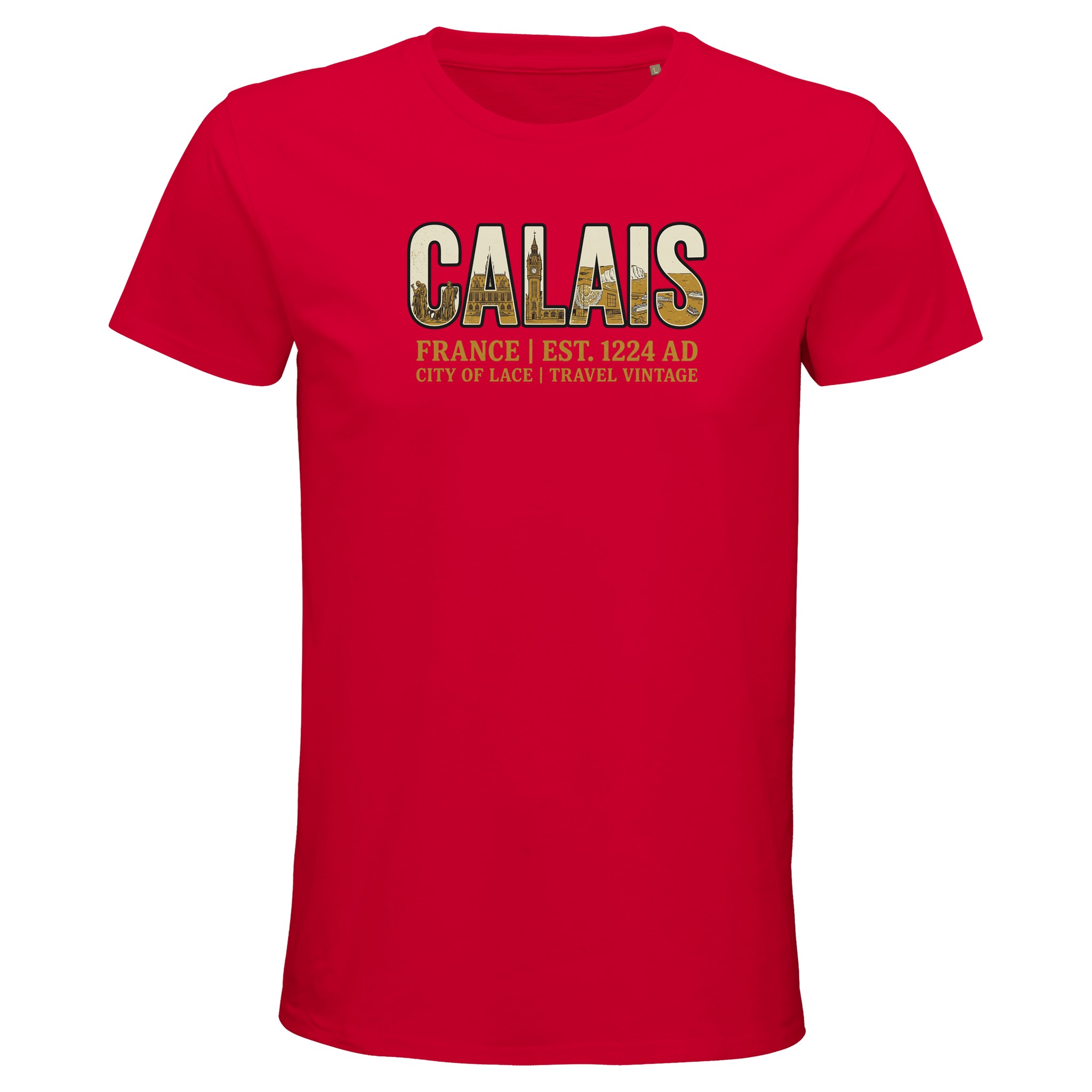 T-shirt Calais homme bio ajusté Cité de la dentelle T-shirt Calais homme bio ajusté Cité de la dentelle, coloris Rouge