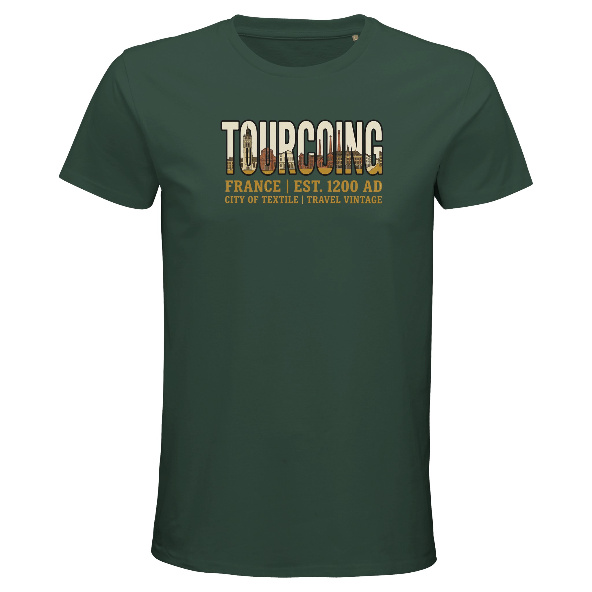 T-shirt Tourcoing homme bio ajusté coton T-shirt Tourcoing homme bio ajusté coton, coloris Vert bouteille