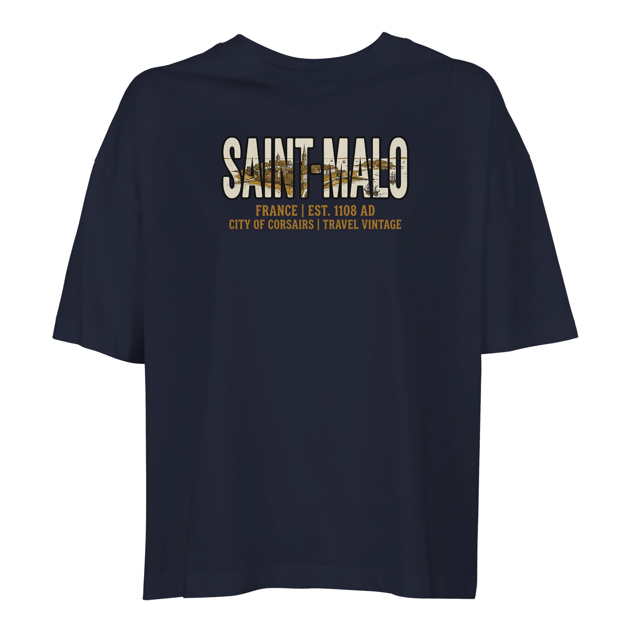 T-shirt Saint-Malo femme ample coton bio corsaire T-shirt Saint-Malo femme ample coton bio corsaire, coloris French Navy